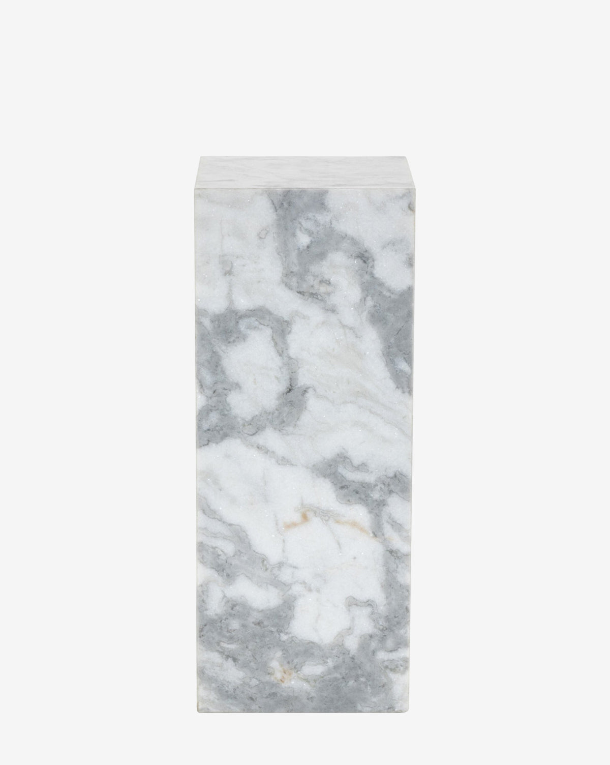The Milania Marble Pedestal features a tall, rectangular design with smooth surfaces and natural veining—ideal as contemporary furniture or a striking accent for your living room, shown here against a plain white background, by McGee & Co.