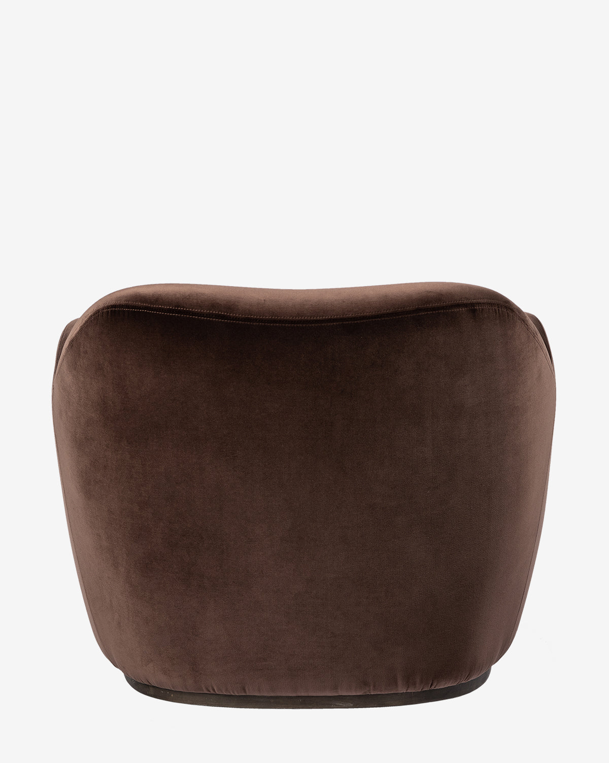 The Moira Swivel Chair features a modern, low-back design and is upholstered in rich cocoa fabric, shown from the back against a plain white background, by Vendixs