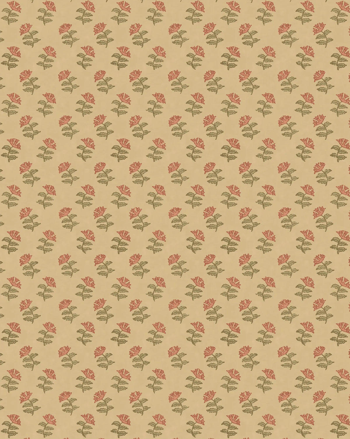 The Mulberry Wallpaper by Lee Jofa features a vintage-inspired design with small red flowers and green leaves on a light beige background, in a warm palette reminiscent of classic mulberry wallpapers. Vendixs