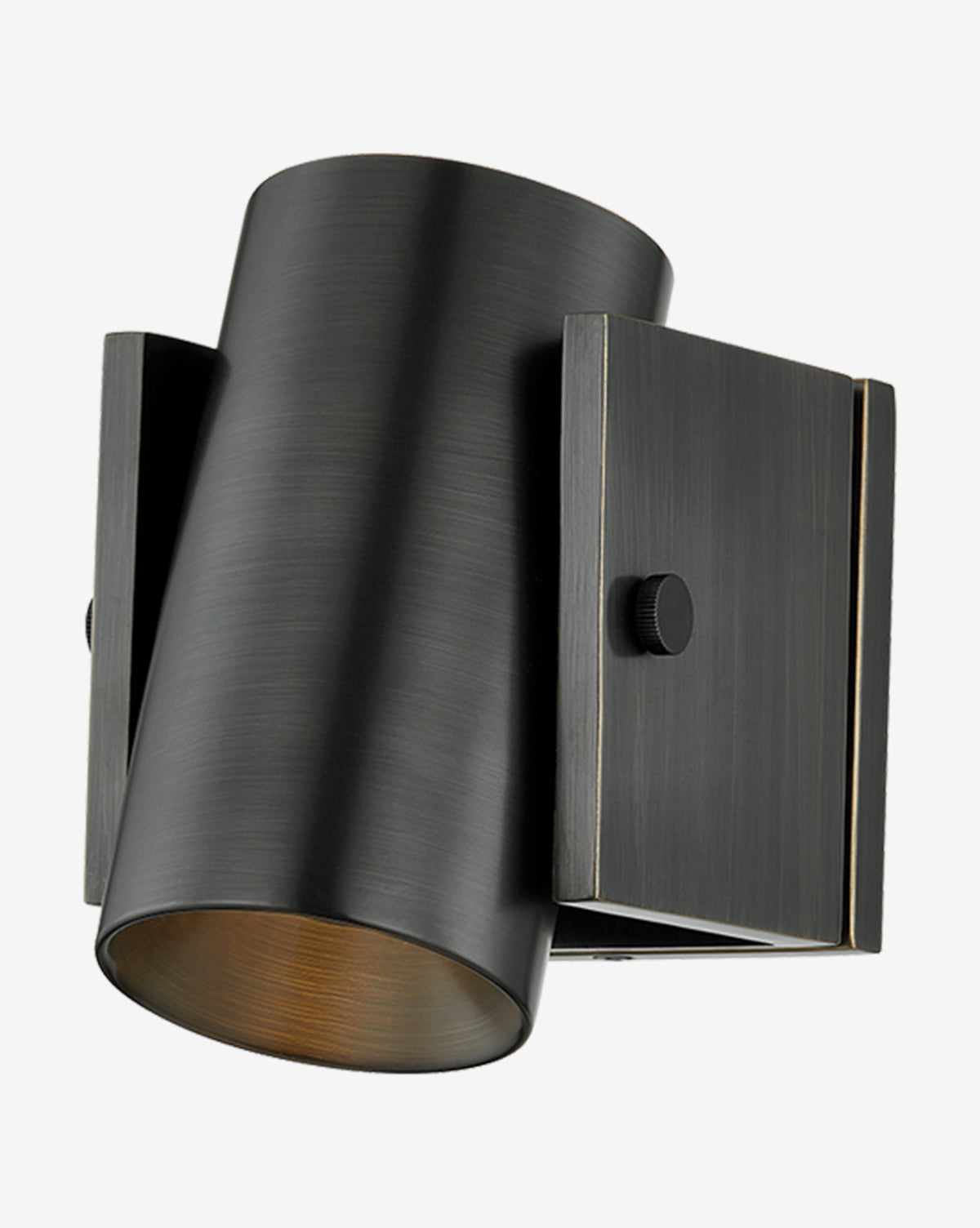 The Nowra Sconce by Hudson Valley Lighting is a modern black cylindrical wall fixture with a brushed metal finish, steel shade, and two rectangular side mounts, shown against a plain white background, Vendixs