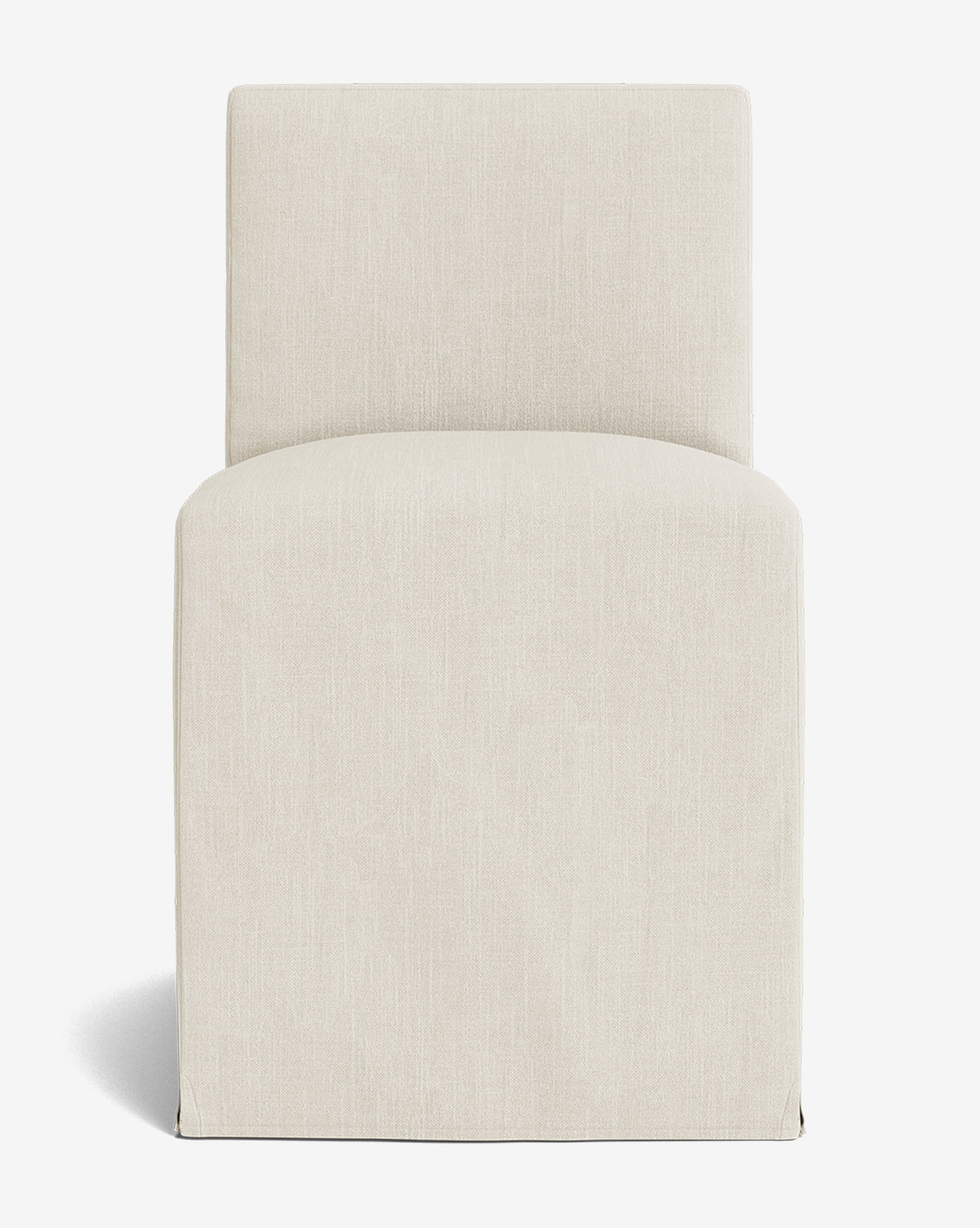 The Olivier Slipcover Dining Chair is a modern armless accent chair with a high back and straight lines, upholstered in light beige fabric and shown against a white background by McGee & Co.