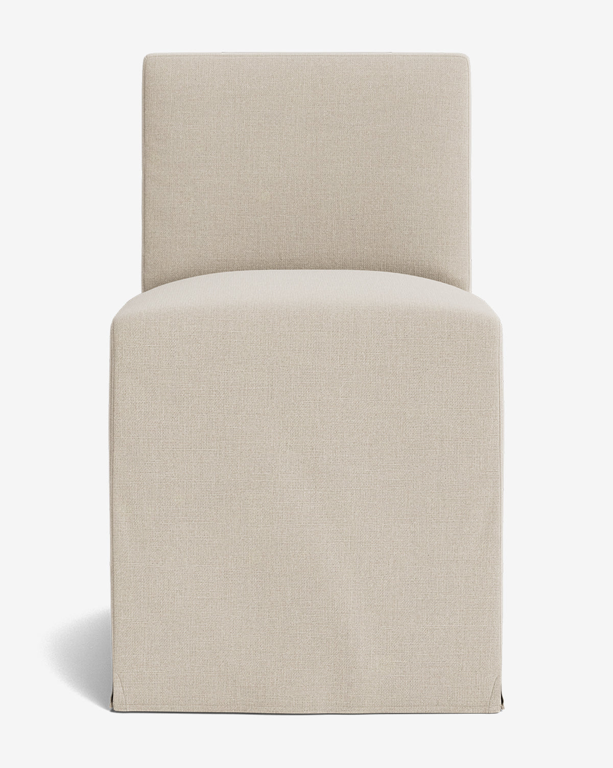 The Olivier Slipcover Dining Chair features a straight back, armless design, and a fitted beige slipcover. Shown from the front against a white background, this modern upholstered chair adds style to any dining space by McGee & Co.