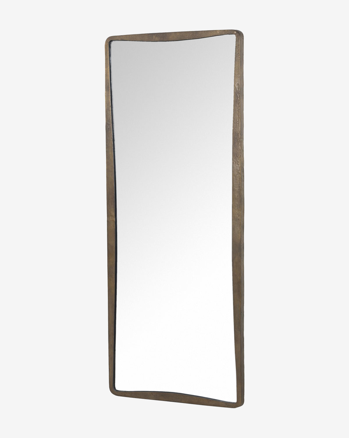 The Penrod Floor Mirror features a tall, rectangular silhouette and a hand-forged bronze metal frame with subtle irregularity, making it a sculptural home decor piece. Shown against a plain white background by Vendixs