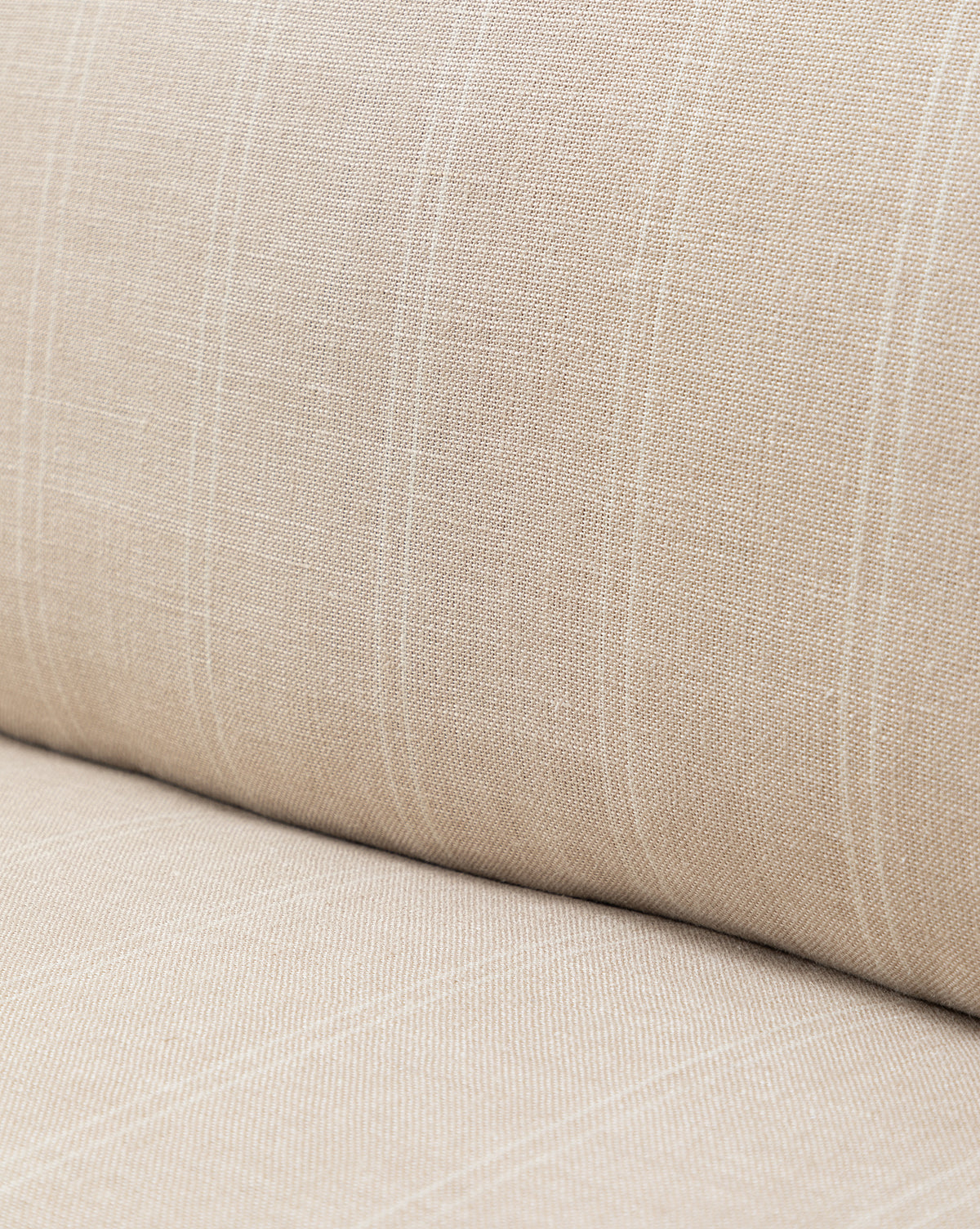 Close-up of beige fabric on the Philippa Settee (Ready to Ship), featuring a cushioned seat and backrest with a subtle plaid pattern and slim, light lines for a contemporary look, by Vendixs