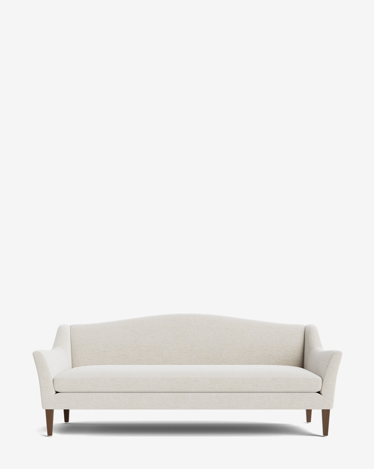 The Prudence Sofa 78 showcases light beige upholstery, a gently curved backrest and arms, wooden legs, and a minimalistic design crafted from quality fabrics, all set against a plain white background by Vendixs