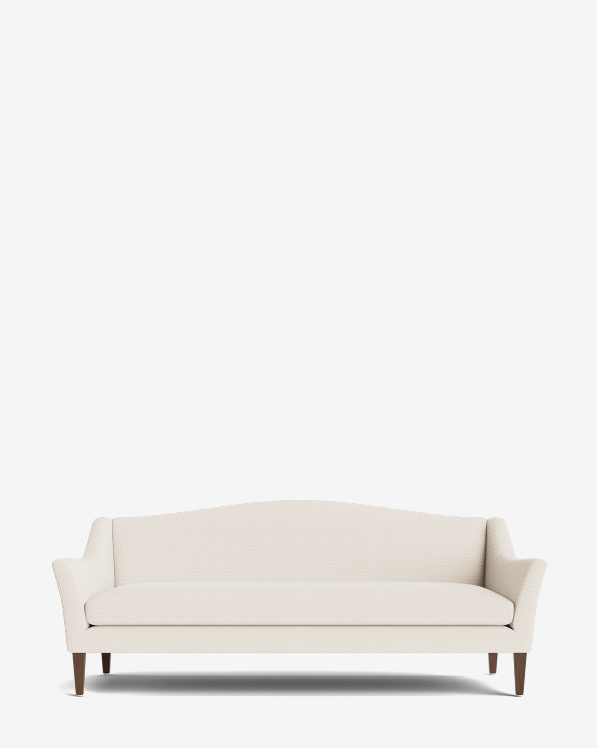 The Prudence Sofa 78 features a modern, cream-colored design with a classic silhouette, gently curved backrest, slim arms, and dark wooden legs—beautifully crafted from premium fabrics and shown against a plain white background by Vendixs