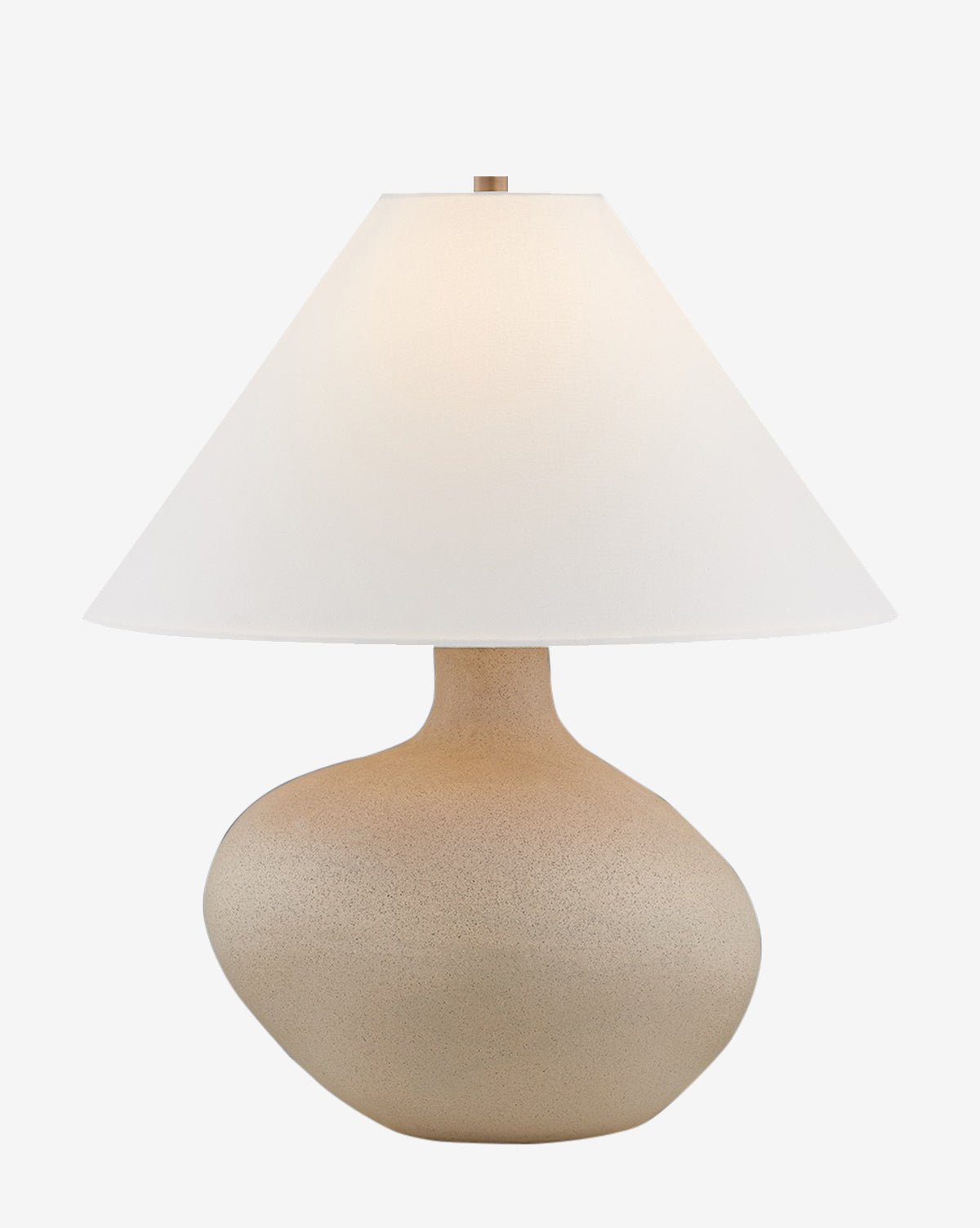 The Rebecca Table Lamp by Troy Lighting features a textured beige ceramic base and a wide white conical lampshade, creating a stylish contemporary look for modern spaces by Vendixs