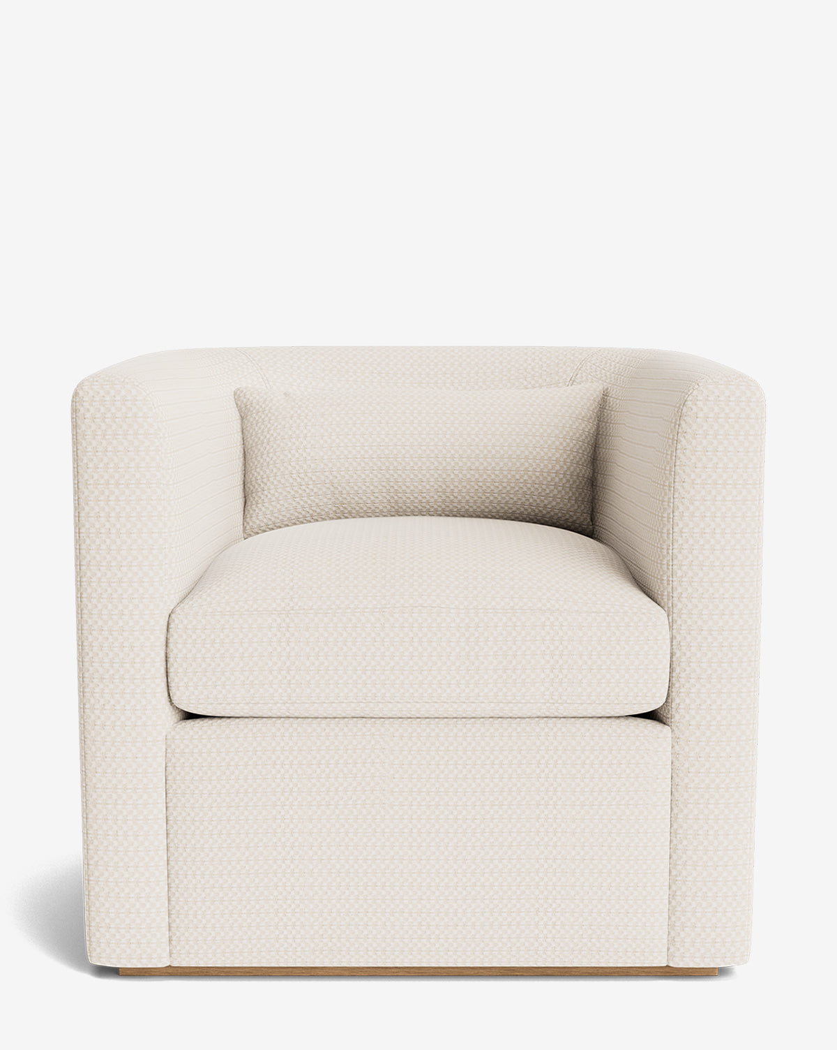 The Reese Lounge Chair features a modern boxy shape with rounded edges, a matching rectangular pillow on the seat, and down wrapped cushions, all shown against a plain white background by McGee & Co.