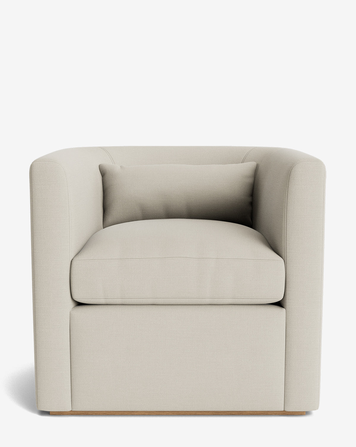 The Reese Lounge Chair features a modern, boxy silhouette in light beige with thick down-wrapped cushions, straight arms, and a matching rectangular pillow, set against a white background, by McGee & Co.