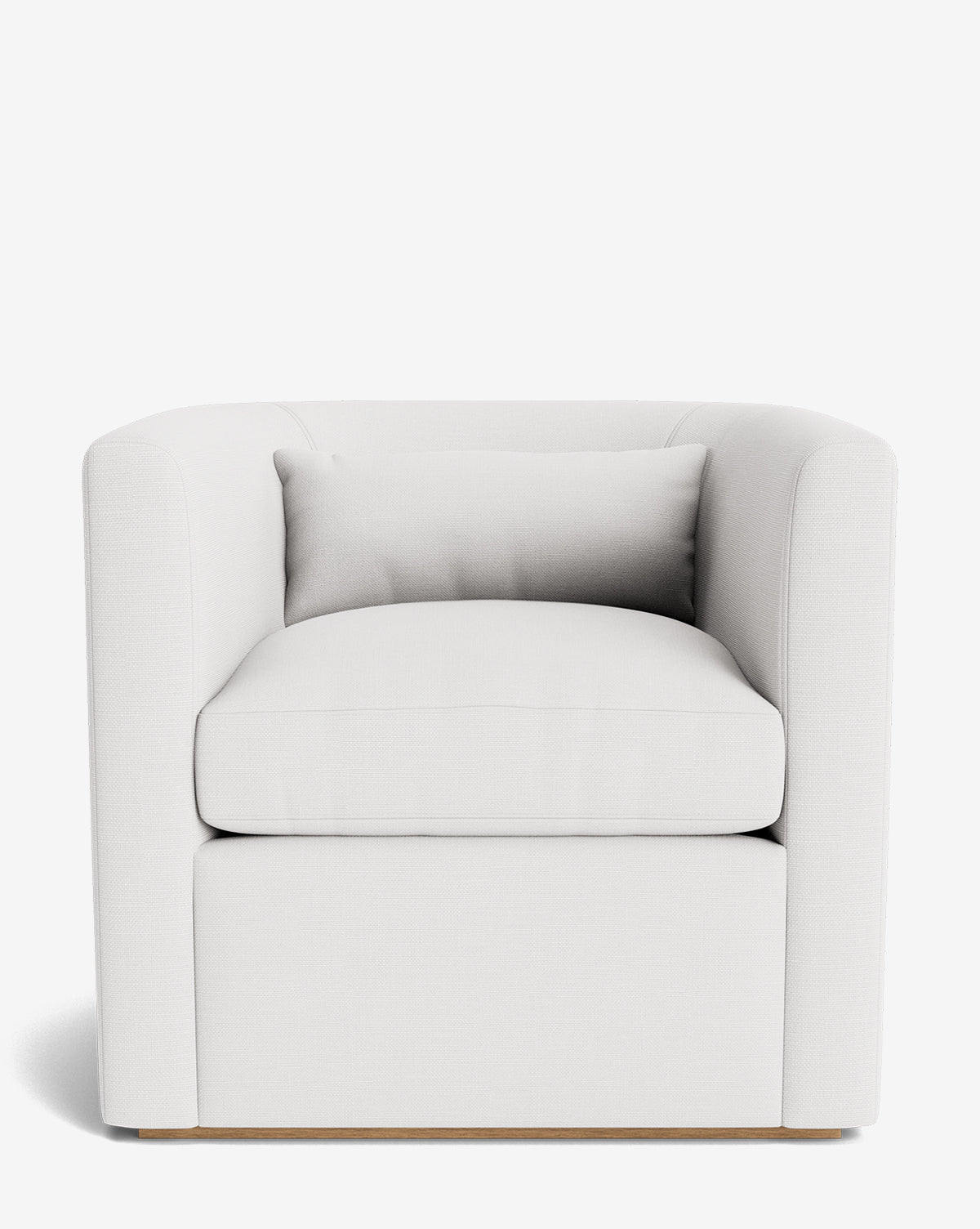The Reese Lounge Chair features a modern boxy design, handcrafted alder wood frame, and a matching white rectangular down-wrapped cushion, shown against a plain white background by McGee & Co.