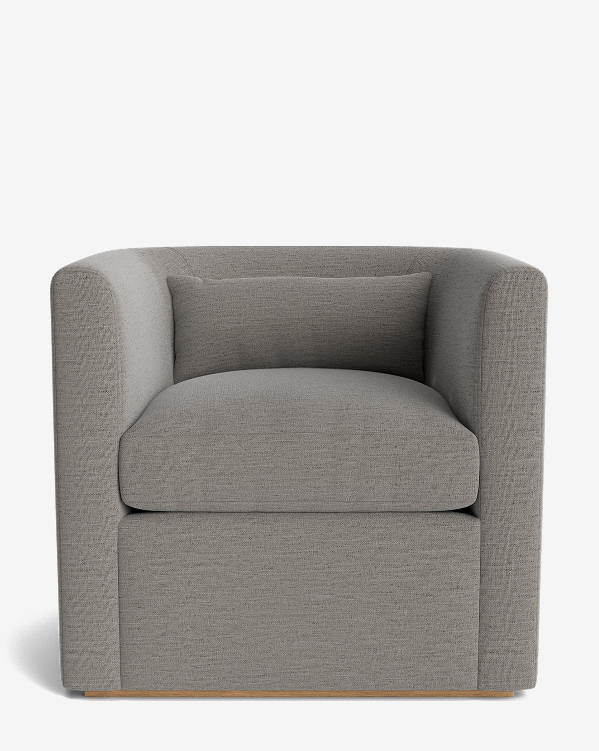 The Reese Lounge Chair is a modern gray seat with a matching cushion, down-wrapped cushions, rounded arms, and a boxy minimalist design shown against a plain white background by McGee & Co.