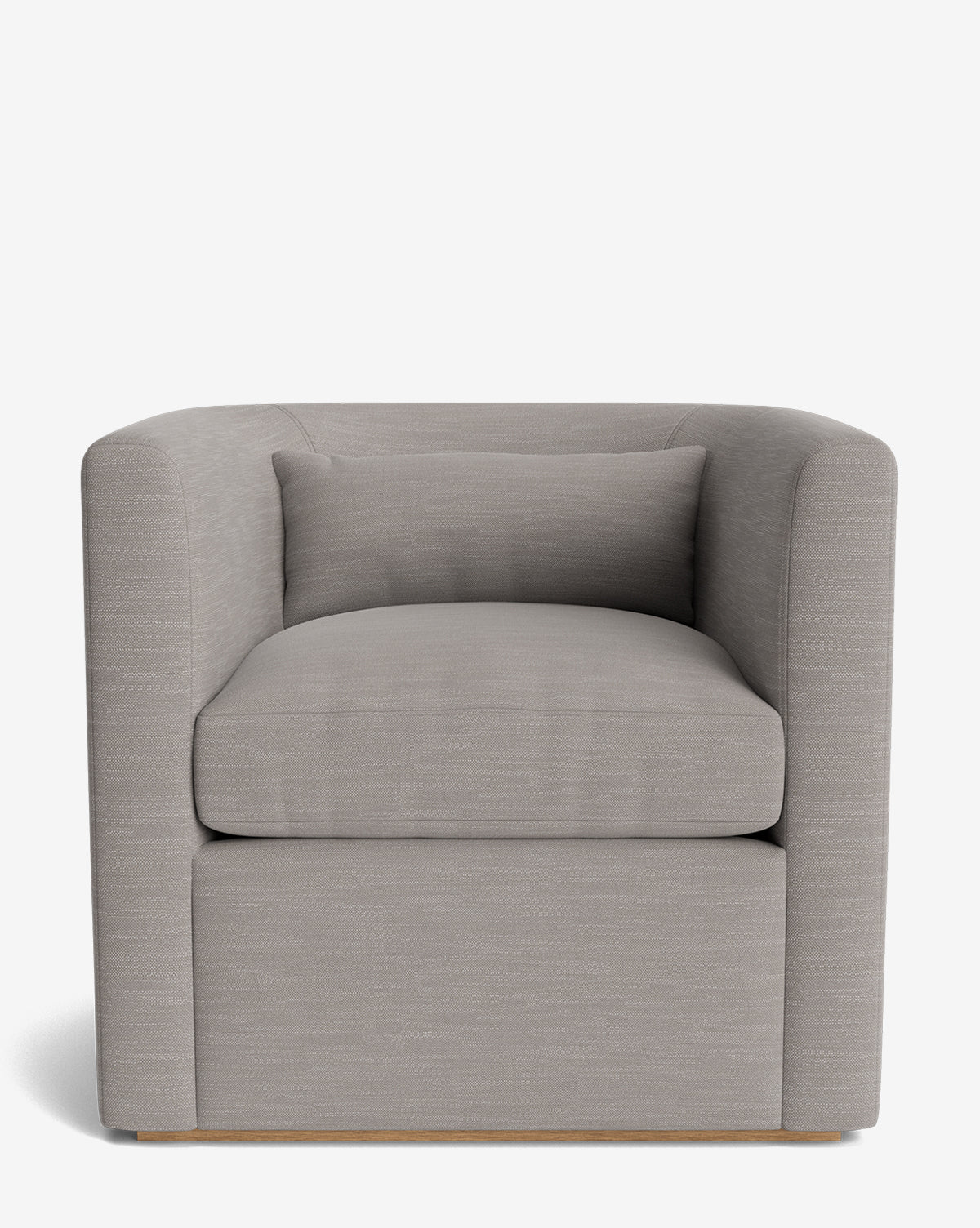 The Reese Lounge Chair features modern, light gray upholstery, a curved back and sides, a square seat with down wrapped cushion, and includes a matching rectangular pillow, by Vendixs Shown against a plain white background.