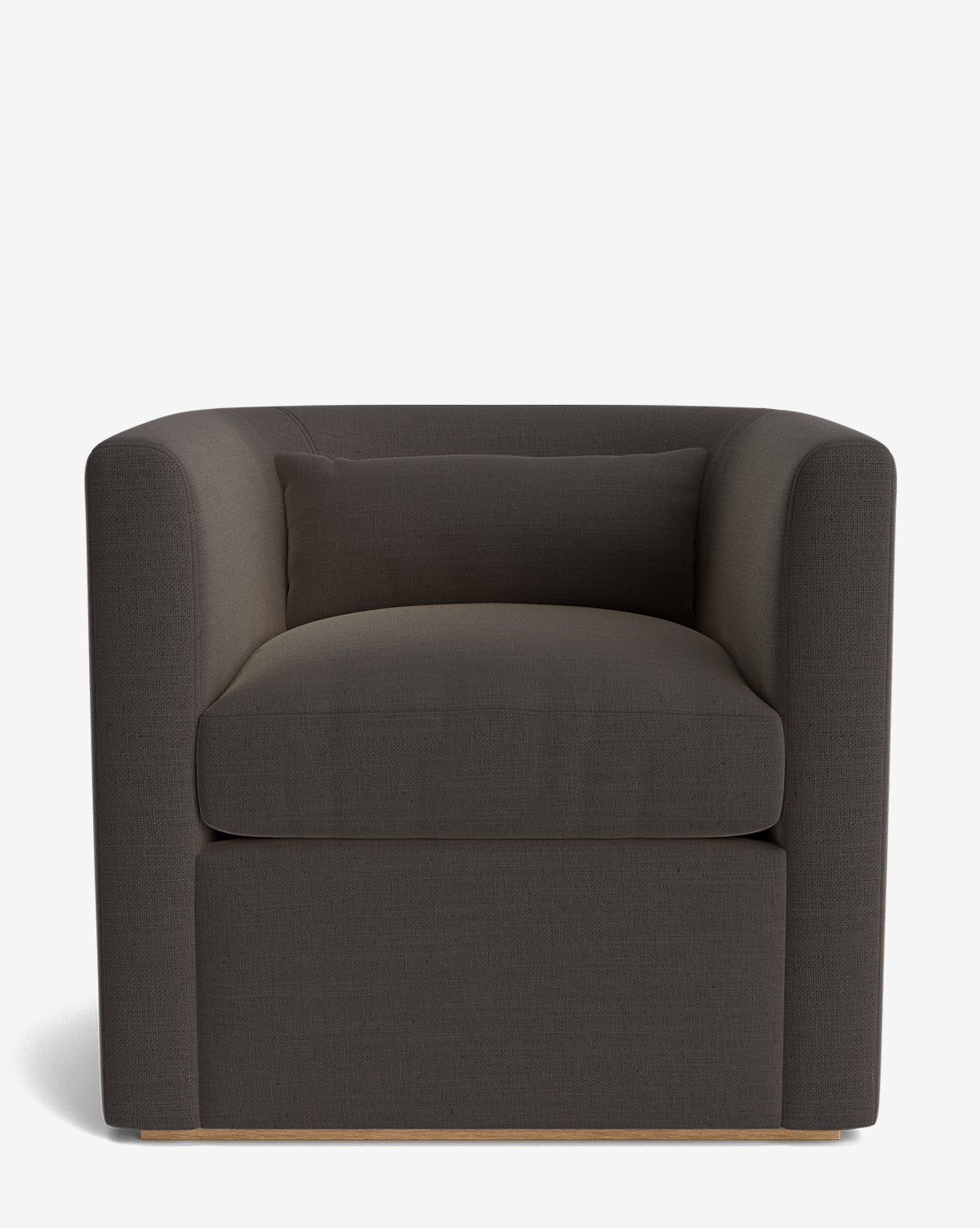 The Reese Lounge Chair features a modern boxy design with dark gray upholstery, down-wrapped cushions, and a matching rectangular cushion, all shown against a plain white background by McGee & Co.