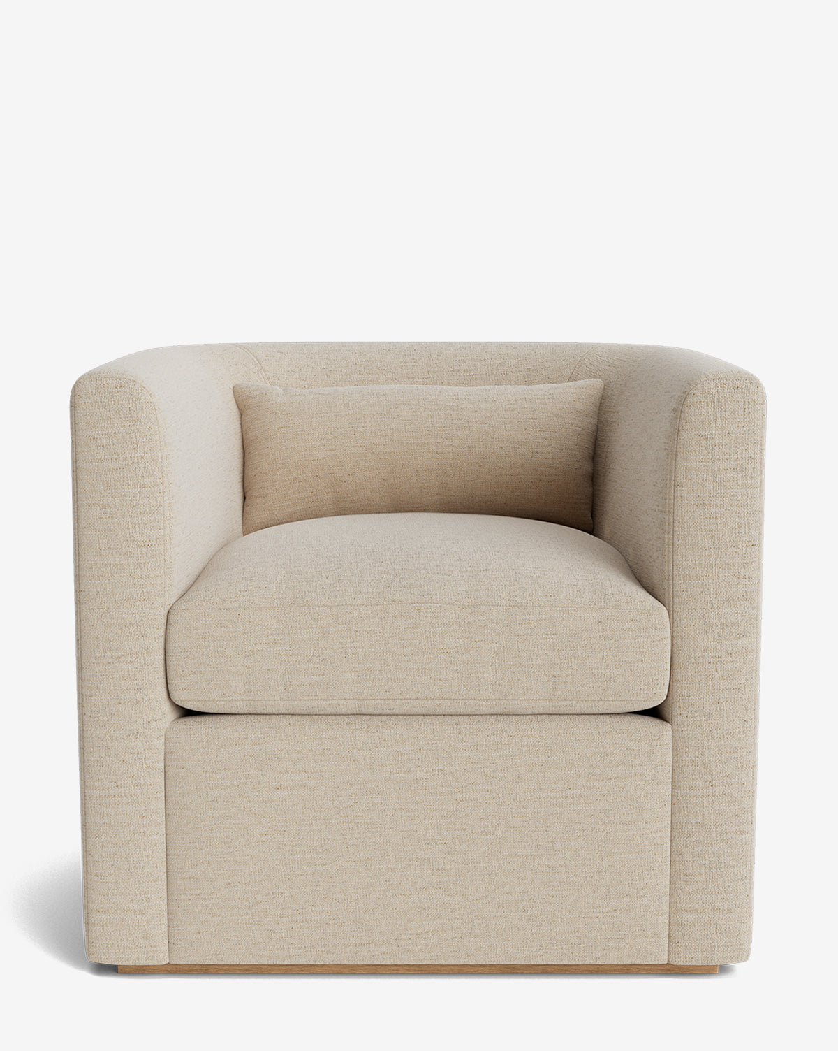 The Reese Lounge Chair is a modern, boxy beige seat with a low back, wide cushion, matching rectangular pillow, and down wrapped cushions, shown against a plain white background by McGee & Co.