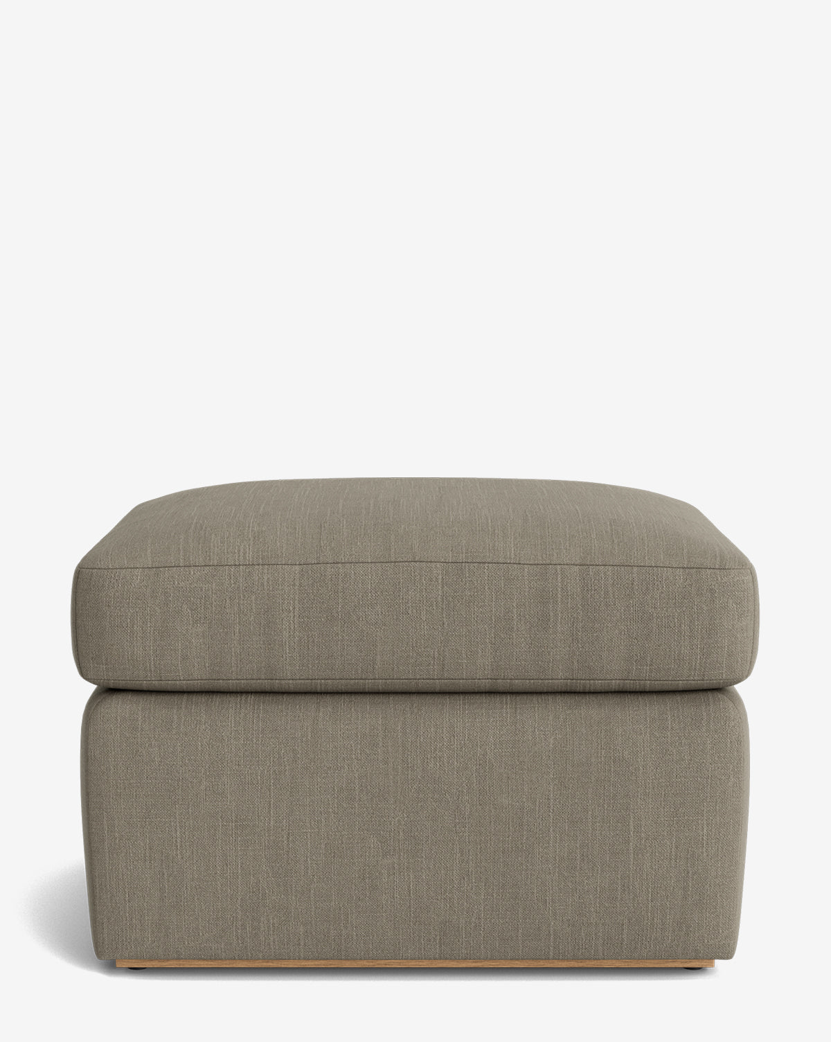 The Reese Ottoman is a handcrafted, rectangular ottoman in light gray with a smooth, down-wrapped cushion and minimalist design, shown on a plain white background by Vendixs