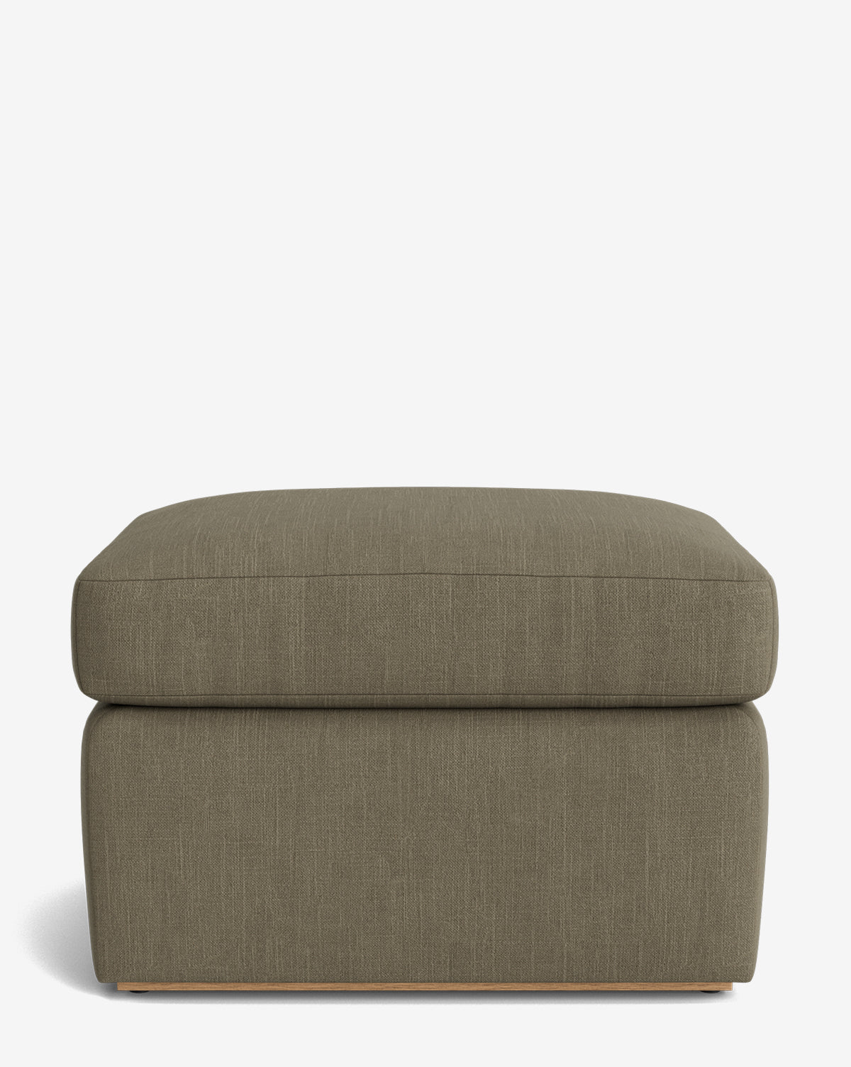 The Reese Ottoman features a rectangular silhouette in olive green upholstery with a plush down-wrapped cushion and a modern design, shown against a plain white background by Vendixs