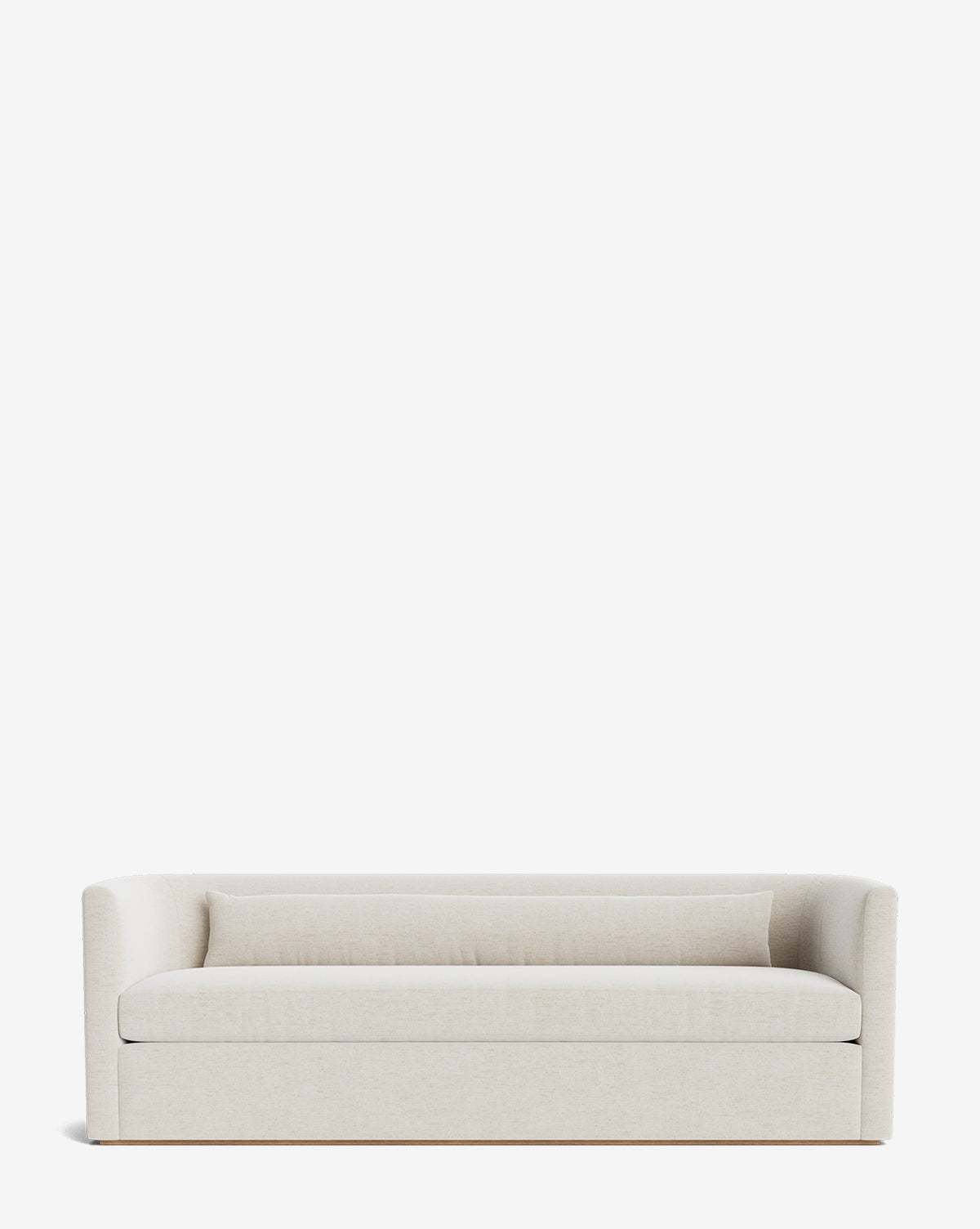 The Reese Sofa (84-96) in light beige features a sleek, low-profile design with curved armrests and a straight backrest. Its handcrafted alder wood frame and down-wrapped cushions provide comfort and durability, shown on a plain white background by Vendixs