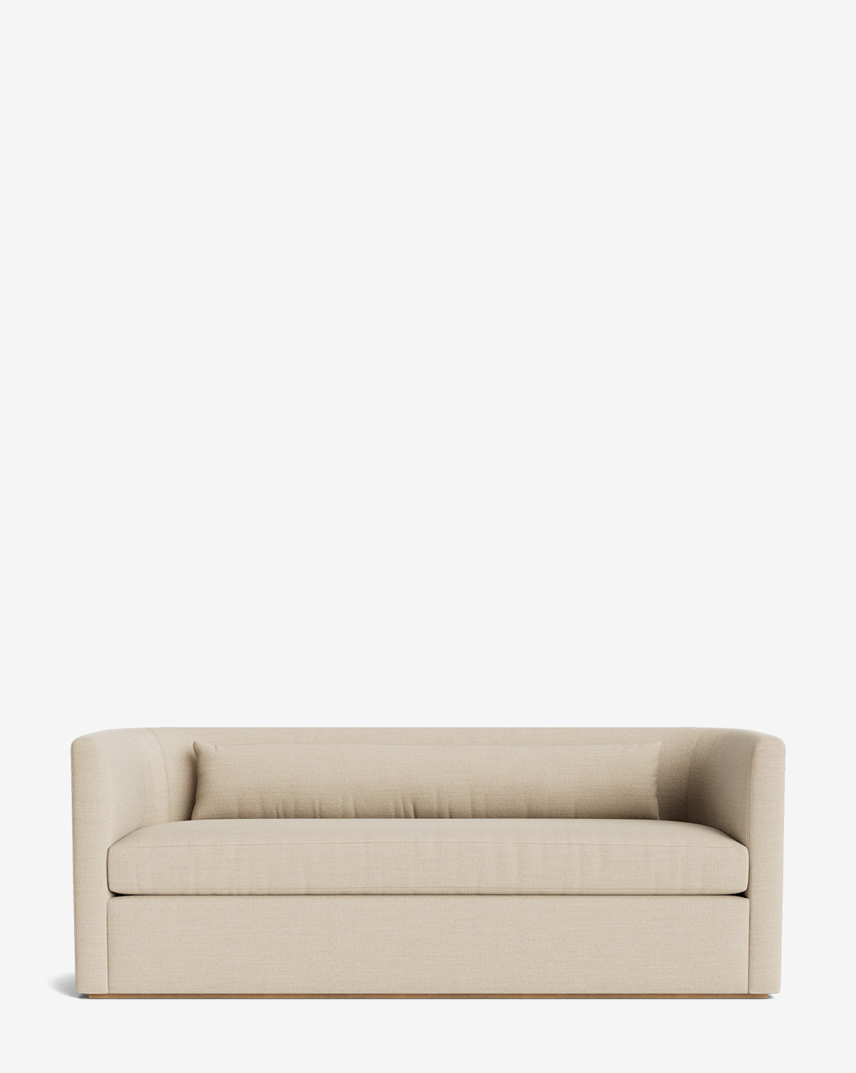 The Reese Sofa (84-96) in modern beige features curved arms, a low back, and down-wrapped cushions, set against a plain white background by Vendixs