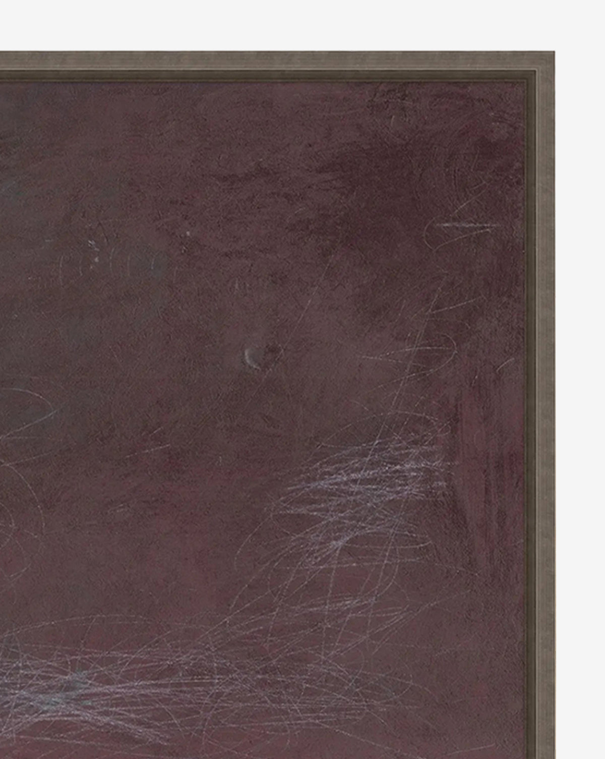 Scarlet Scribbles features a worn, dark reddish-brown chalkboard with faint white chalk marks and scratches, bordered by a thin dark wooden frame—an ideal choice for abstract wall art or gallery-quality decor, by Vendixs