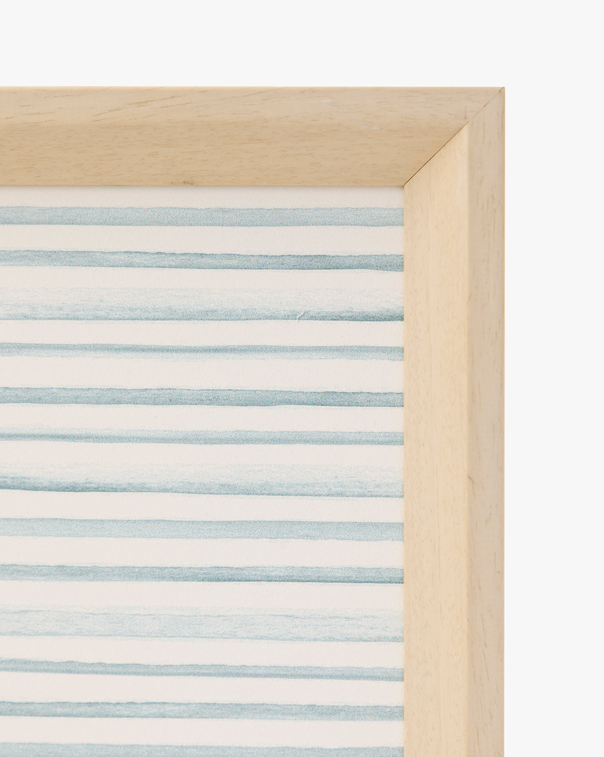 A close-up of the Seaside Village frame showcases its light wood and artwork with horizontal blue and white stripes, making it a charming coastal accent ideal for playroom decor, by Vendixs