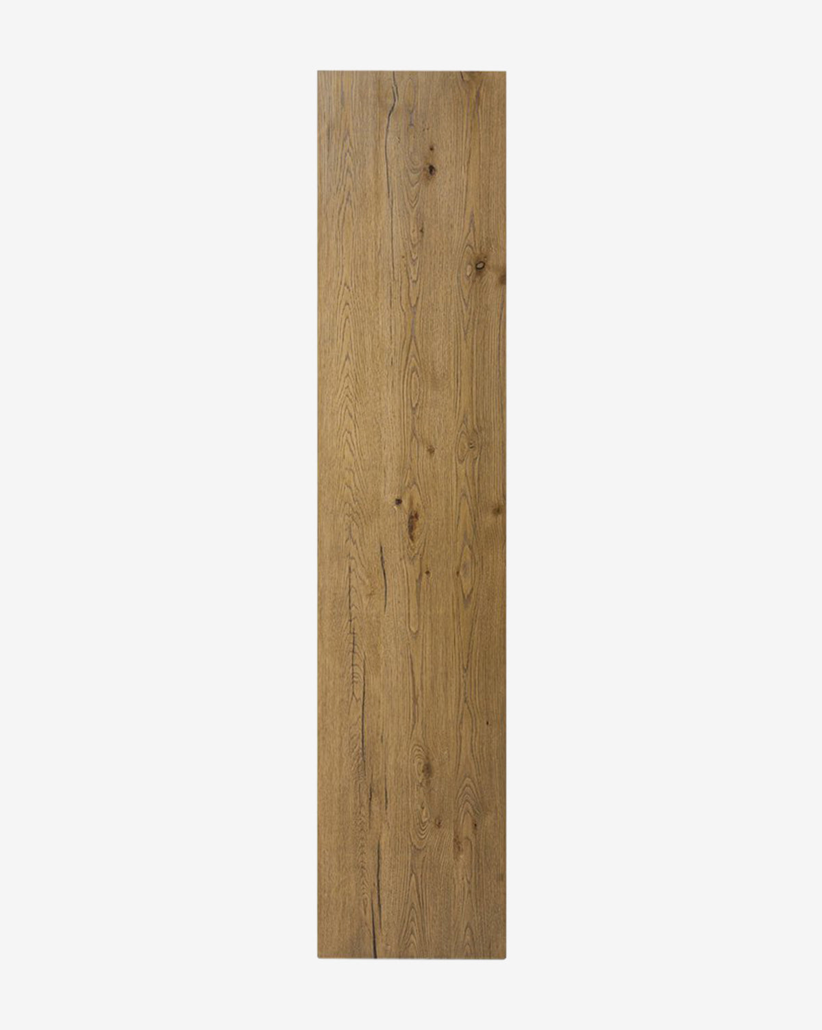 A single natural brown wooden plank with visible grain and knots—ideal for crafting a modern shelf or enhancing your Selene Bookcase—isolated on a plain white background, by McGee & Co.