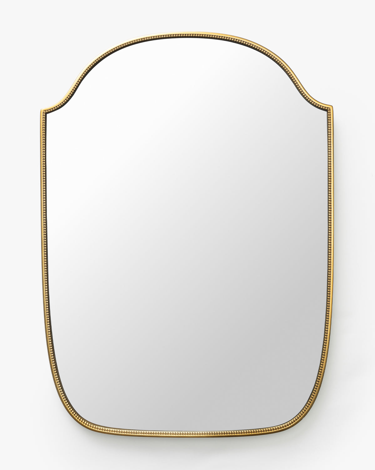 The Sussex Wall Mirror features an ornate gold beaded frame, classic curves at the top, and rounded corners. Its elegant design adds timeless appeal to any space, by McGee & Co.