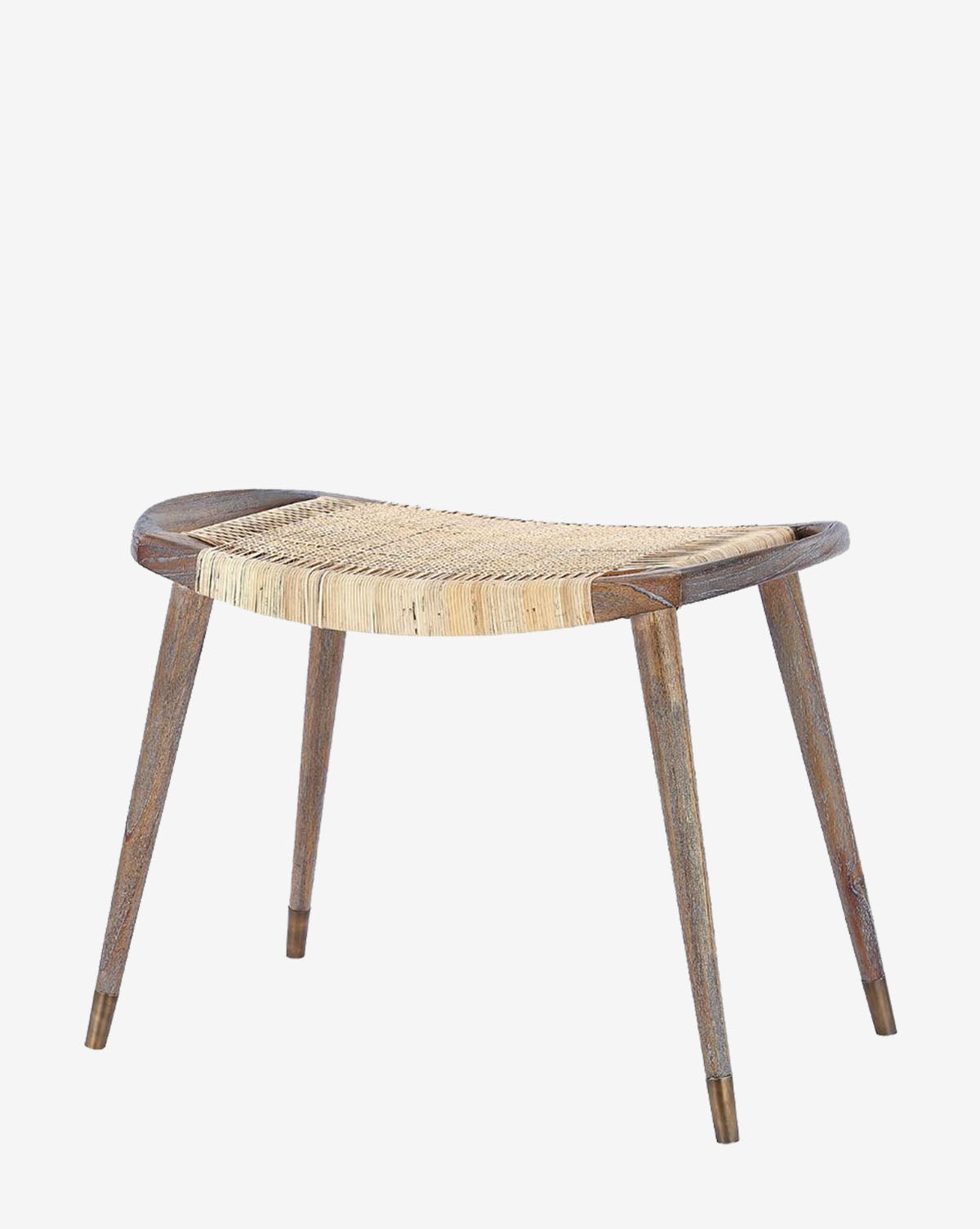 The Tallulah Stool by Villa & House, LLC features a mahogany frame with four angled legs and a curved, handwoven cane seat, displayed against a plain white background by Vendixs