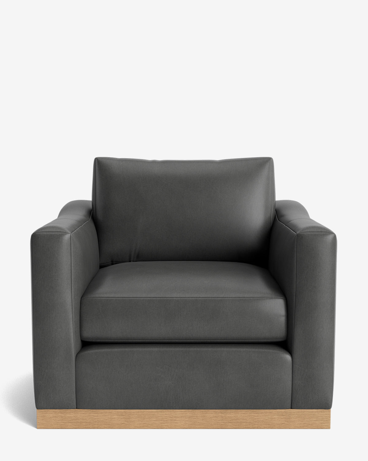 The Vernon Lounge Chair has a modern black leather design with wide armrests and a sturdy alder wood frame, displayed against a plain white background by McGee & Co.