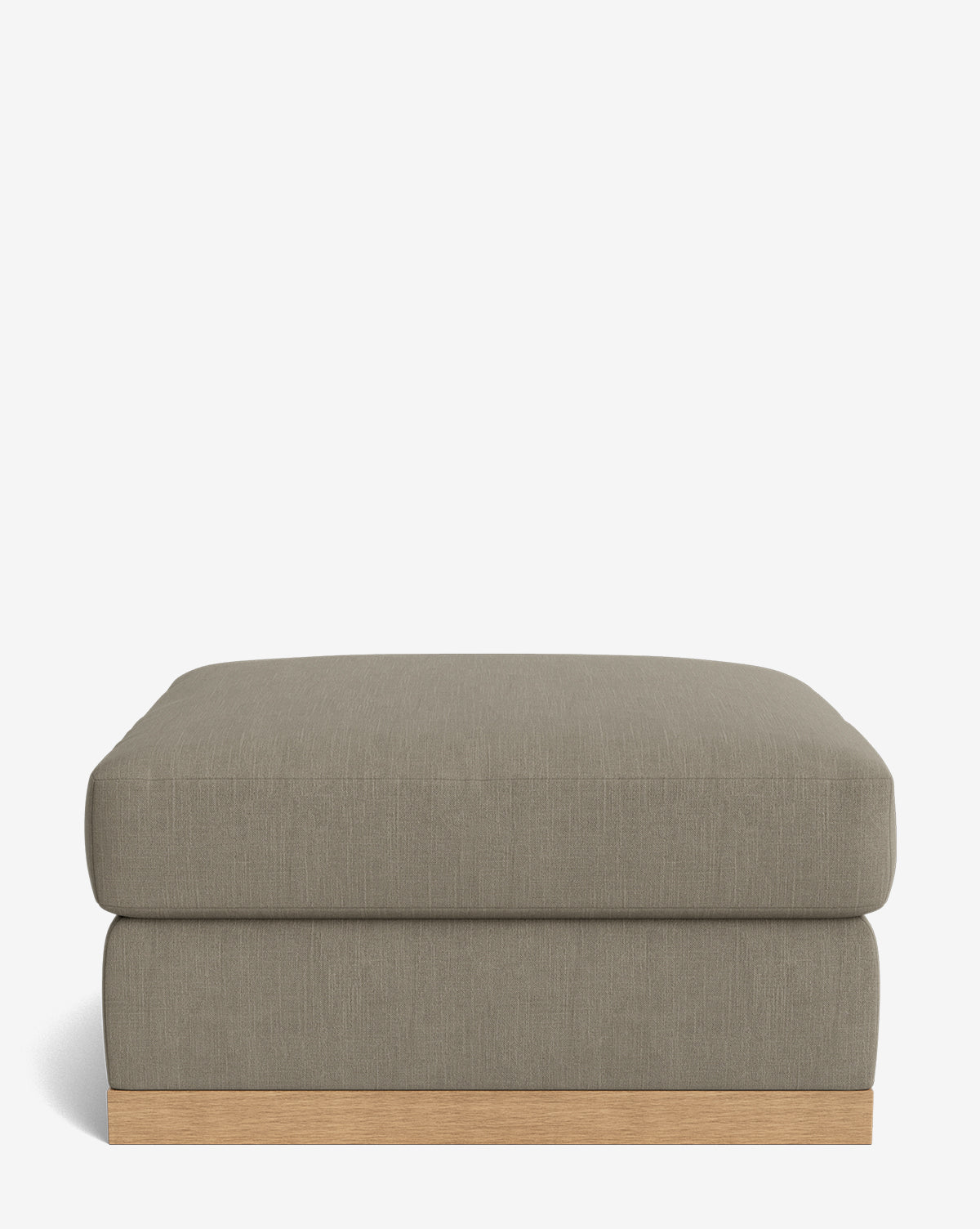 The Vernon Modular Ottoman is a rectangular, taupe velvet piece with a minimalist wooden base, displayed against a white background by McGee & Co.