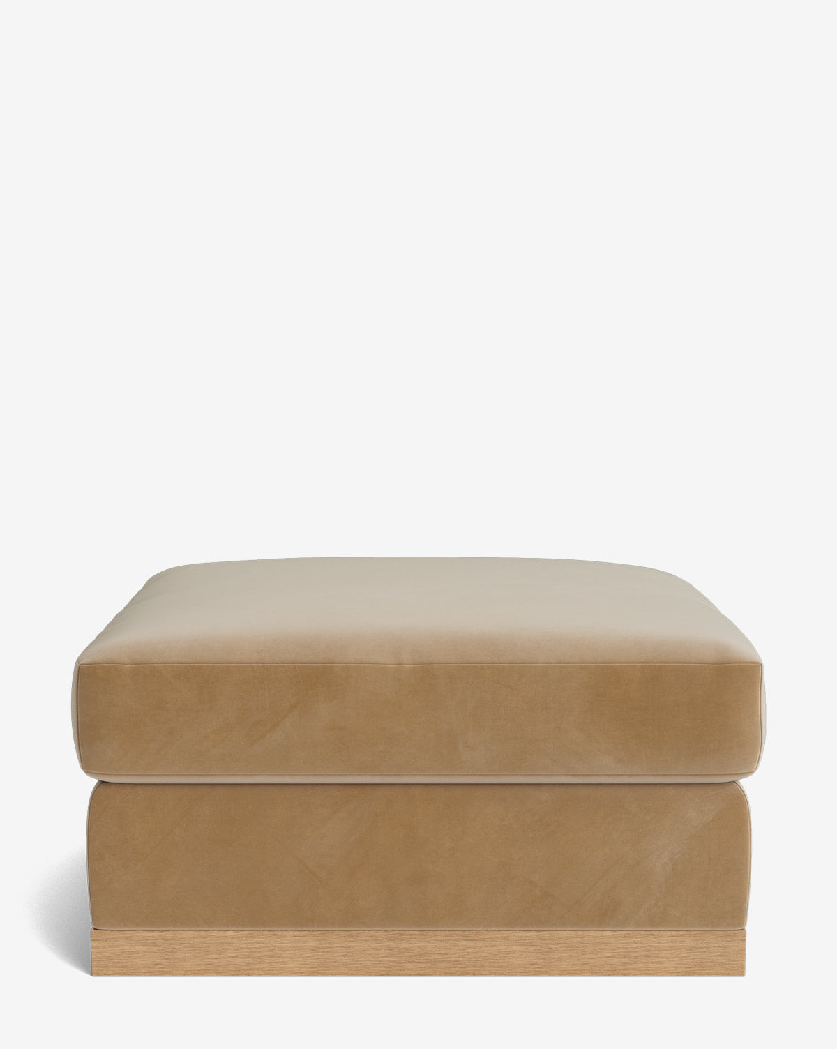 The Vernon Modular Ottoman features a tan cushioned top and a wooden base, displayed against a plain white background, by Vendixs