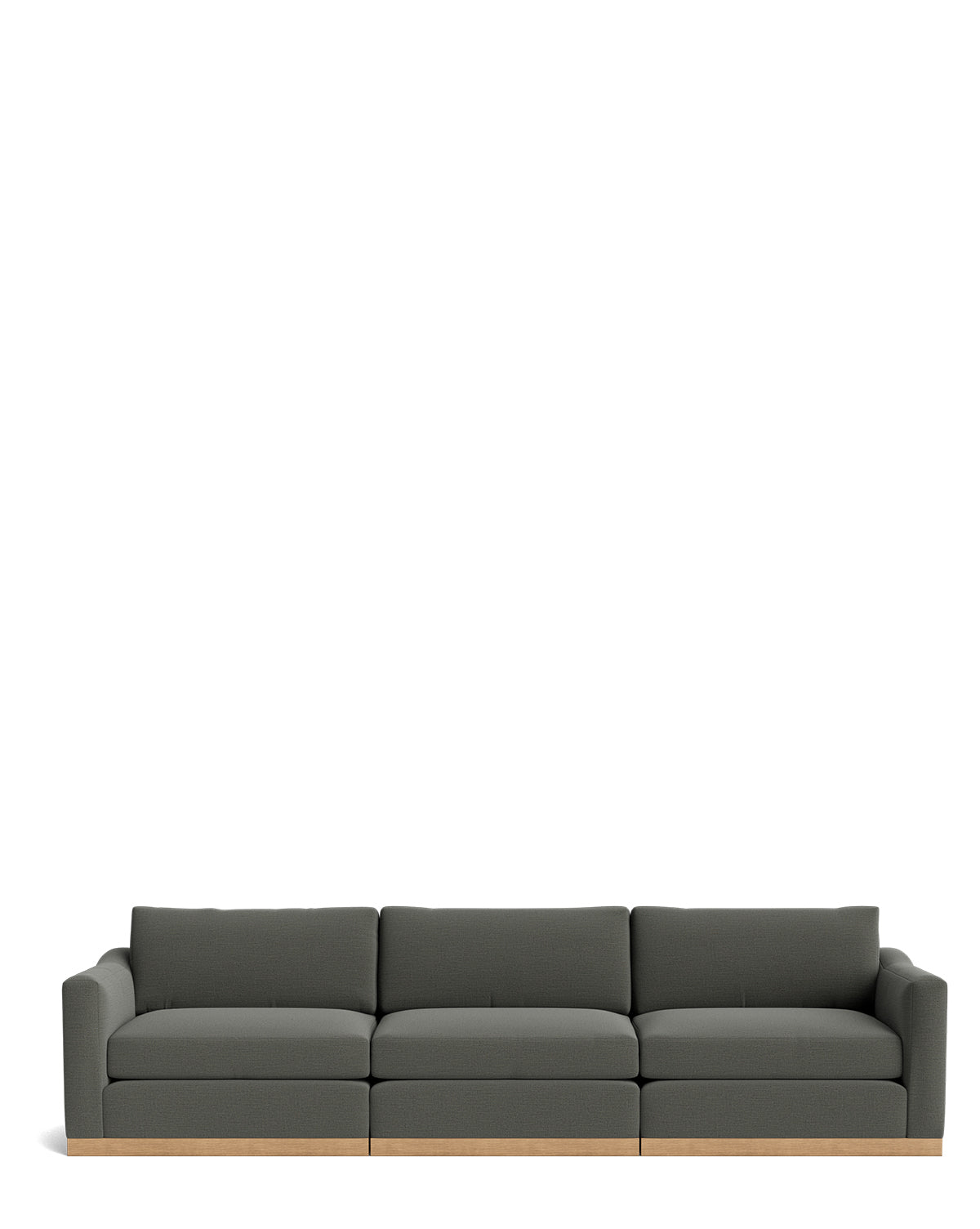 The Vernon Modular Sofa (121-157) features a modern design in dark gray with a low wooden base, displayed against a plain white background by McGee & Co.