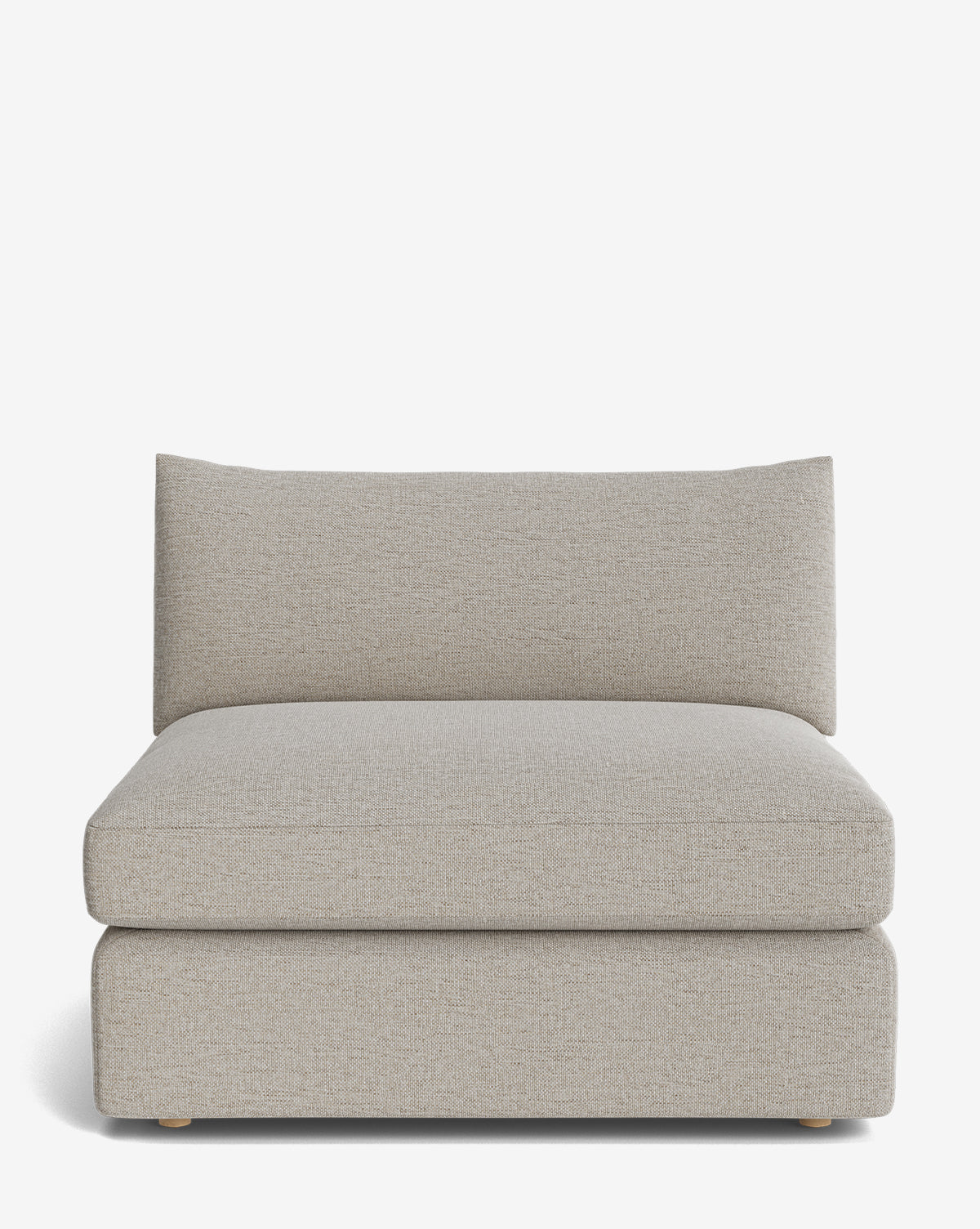 The Makerspalm Vivienne Modular Armless is a modern sofa with a wide cushioned seat and backrest, upholstered in high-quality light beige fabric, shown against a plain white background. Vendixs