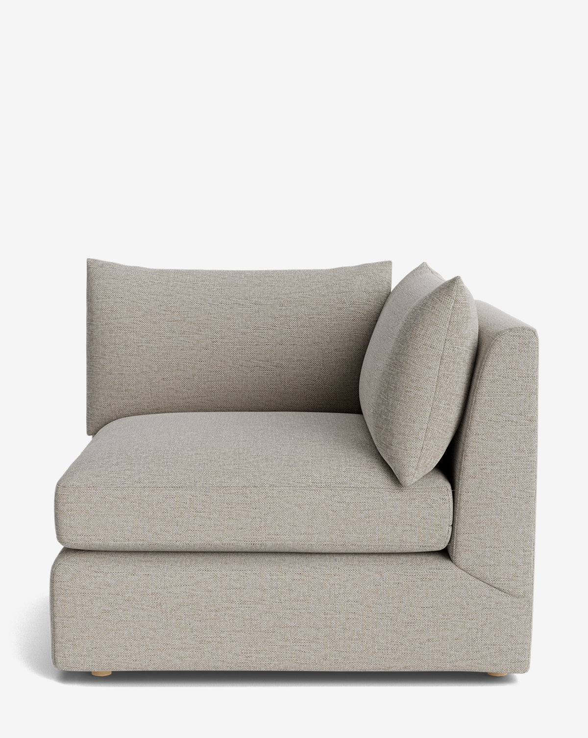 The Makerspalm Vivienne Modular Corner is a light beige sofa seat with plush back and side cushions, upholstered in high-quality fabric, shown from the side against a plain white background by Vendixs