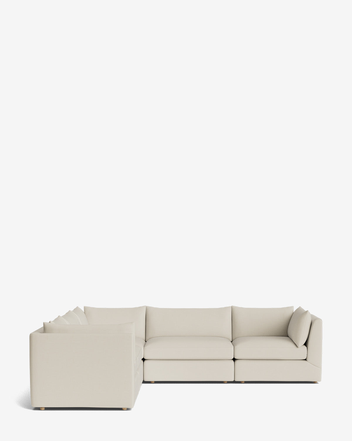 The Makerspalm Vivienne Modular L Sectional is a modern light beige sofa with clean lines and low backrests, displayed against a plain white background. Vendixs