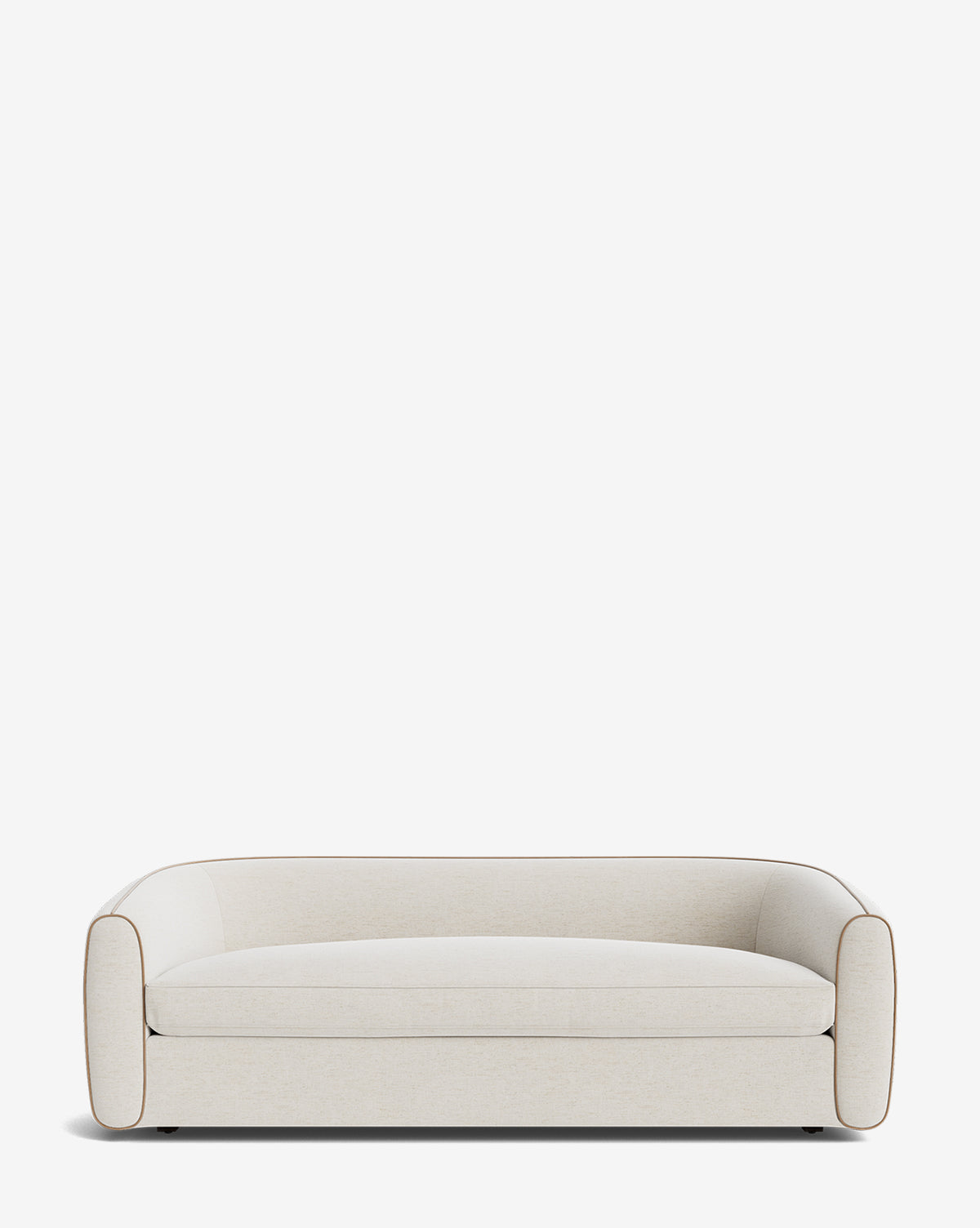 The Wexler Sofa 90 features a minimalist design with rounded edges, a low backrest, and customizable designer fabric, shown against a plain white background for a truly modern look, by Vendixs