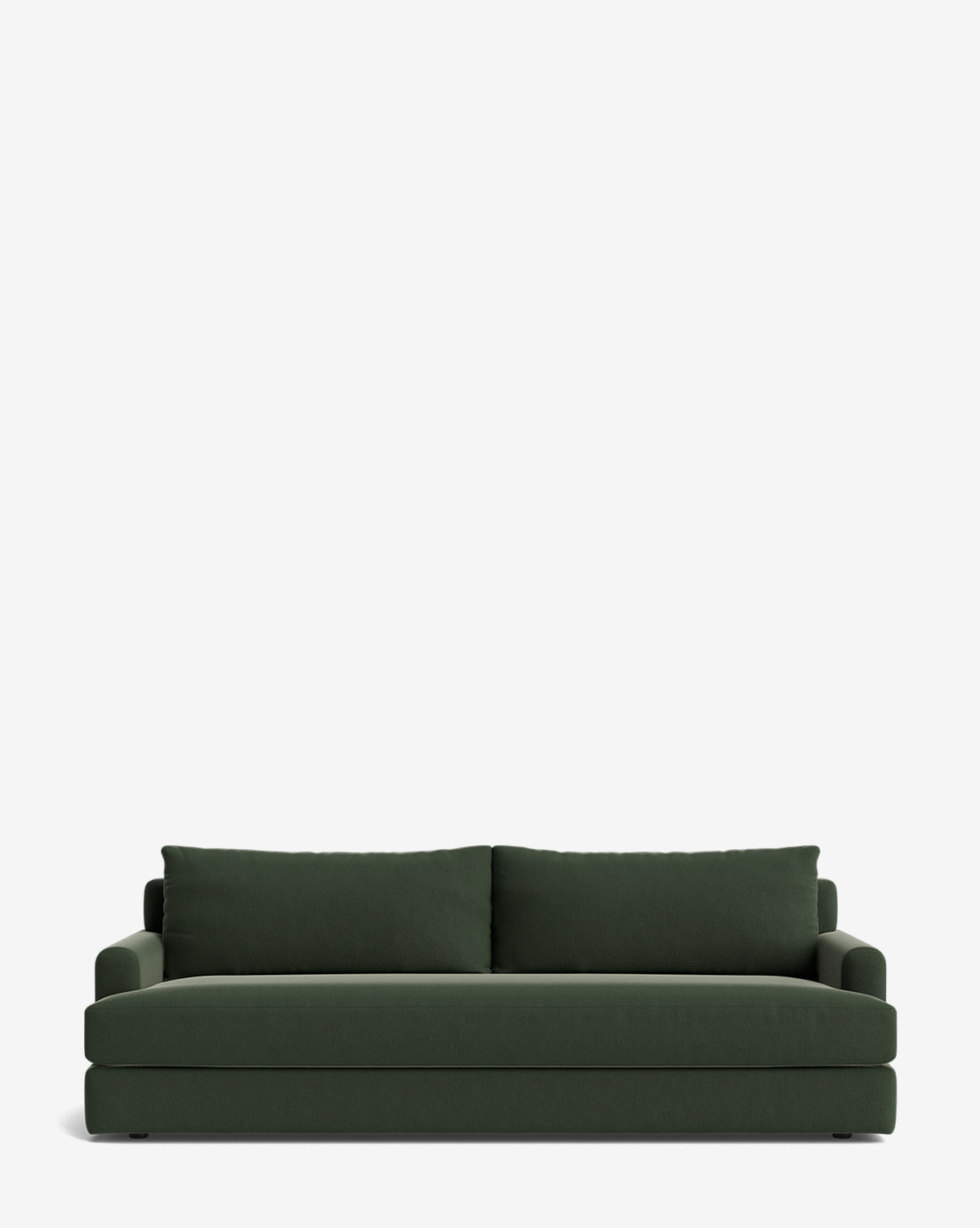The Winthrop Sofa 90 is a modern dark green made-to-order sofa featuring two large back cushions and wide armrests, shown against a plain white background, by Vendixs