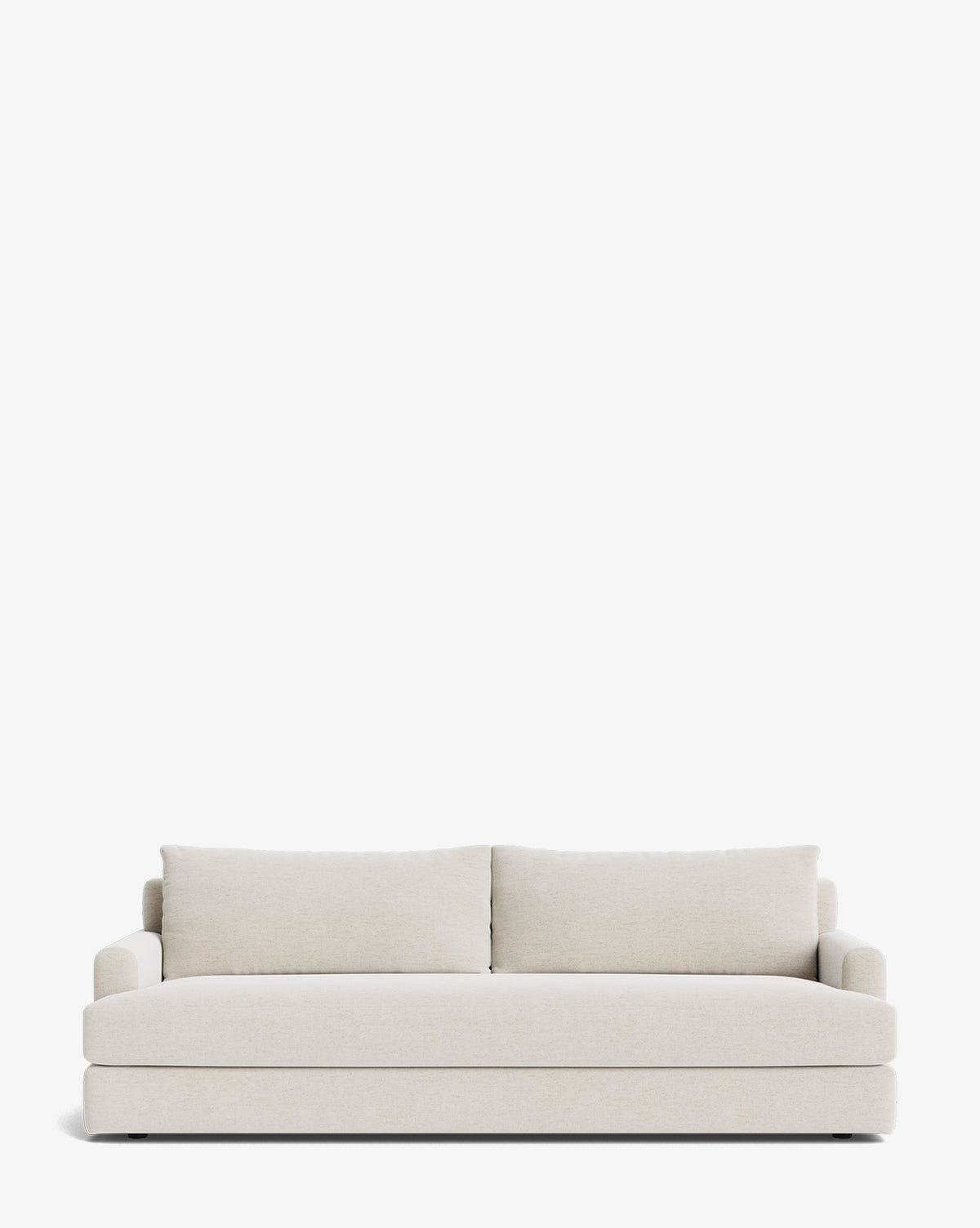 A modern, light beige Winthrop Sofa 90 with clean lines, two back cushions, and wide armrests is set against a plain white background. This contemporary piece adds understated elegance to any space, by Vendixs