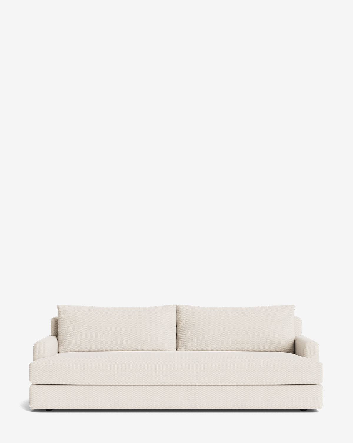 The Winthrop Sofa 90 is a modern, off-white upholstered sofa featuring two seat cushions and two large back cushions, displayed against a plain white background, by Vendixs