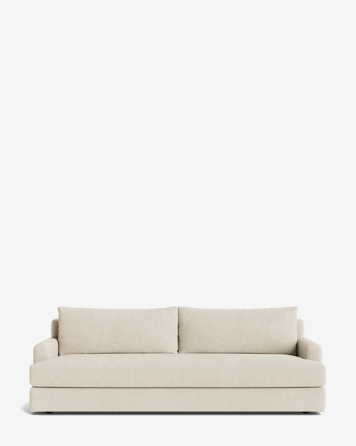 The Winthrop Sofa 90 is a modern, cream-colored sofa featuring two back cushions and square armrests, shown against a plain white background by Vendixs