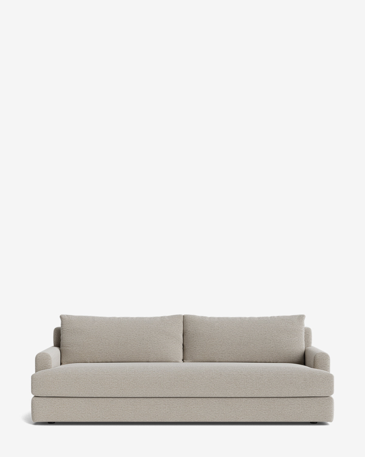 The Winthrop Sofa 90 is a modern, light gray upholstered sofa featuring two large back cushions and wide armrests. Set against a plain white background, it offers the perfect blend of style and comfort by Vendixs