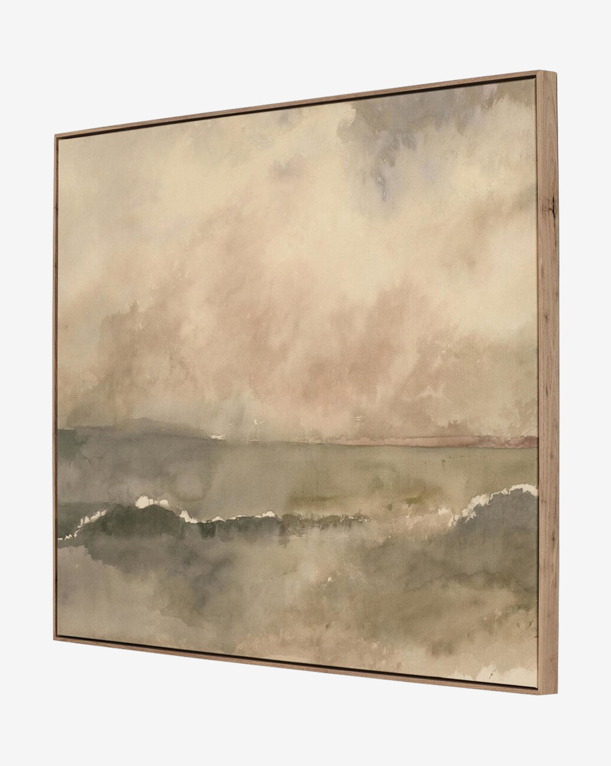 You Said I am the Sea by Aileen Fitzgerald is a framed, gallery-quality painting featuring gentle waves and a cloudy sky in soft beige and green tones, evoking a calm and serene ambiance, by Vendixs