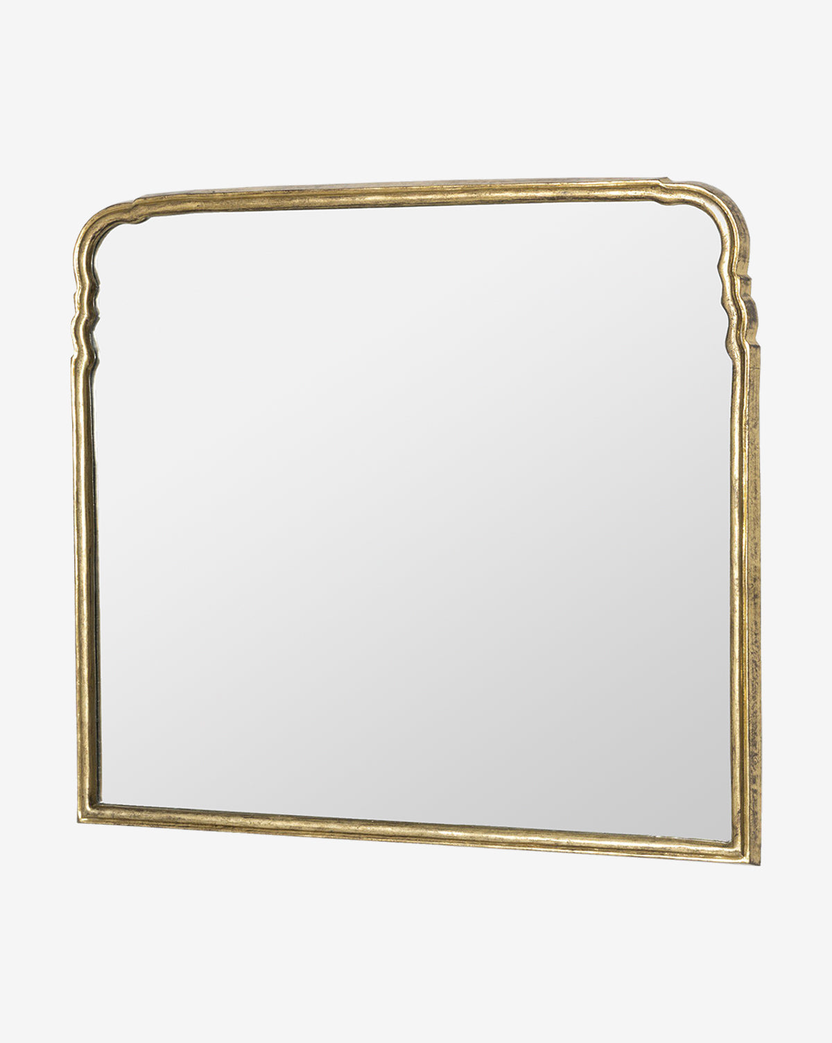 The Zosia Wall Mirror is a rectangular vintage wall mirror with a decorative gold frame and ornate top detailing, set against a white background—an elegant decor piece for any space, by Vendixs