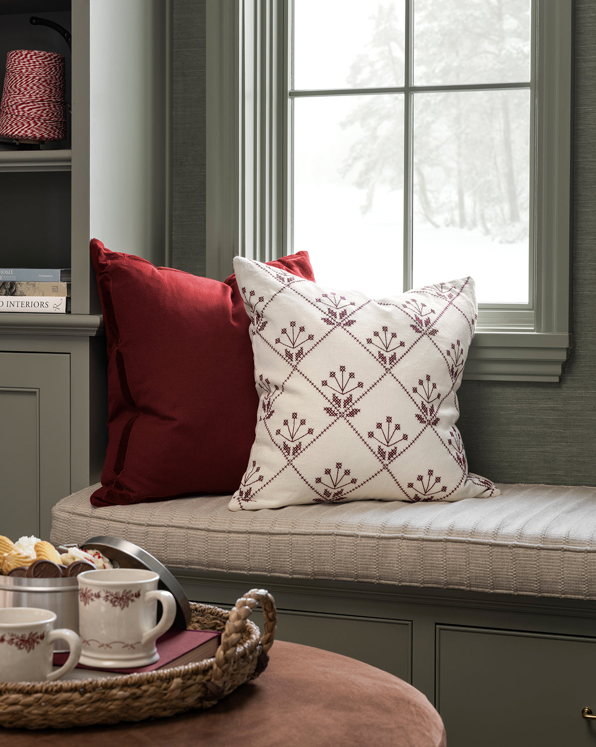 A tray with cups and snacks in the foreground completes this perfect setup for relaxing holiday home decor, by Vendixs