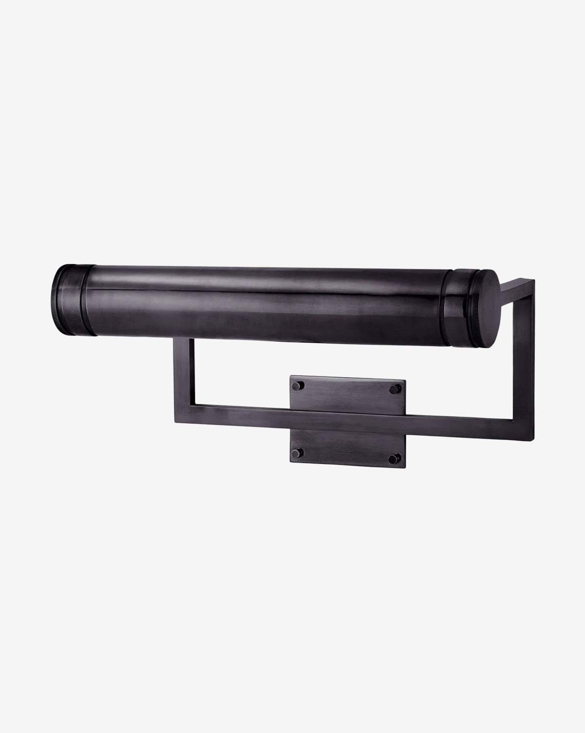 The Visual Comfort & Co. Signature Cosmopolitan Picture Light features a black metal cylindrical shade and rectangular backplate, providing modern wall art lighting perfect for illuminating artwork or photographs in any space. Vendixs