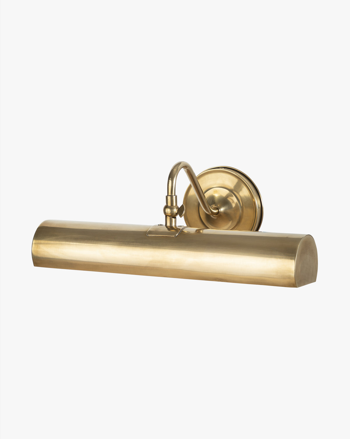 The Gallery Picture Sconce, vintage-inspired with a cylindrical shade and curved arm on a round backplate in burnished bronze, is shown against a white background by Vendixs