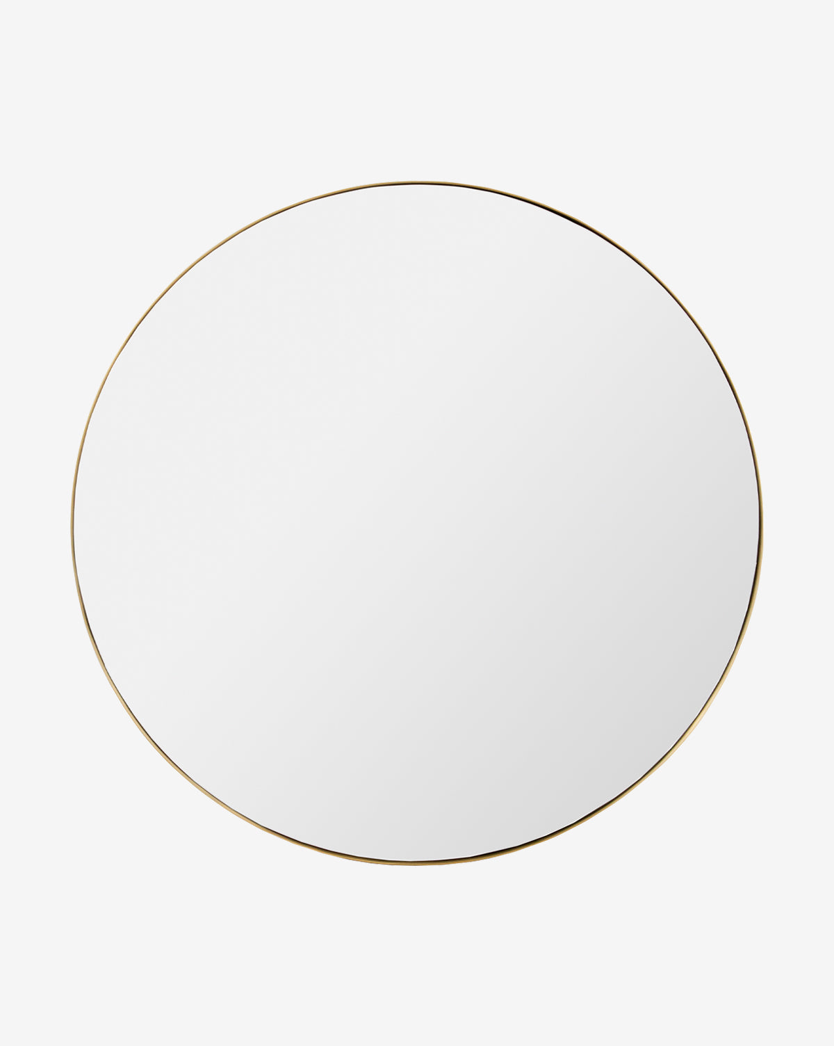 The Jace Inset Circle Mirror features a round, shatterproof design with a slim gold metallic frame, shown against a plain white background—ideal for adding an elegant touch to your entryway, by Vendixs
