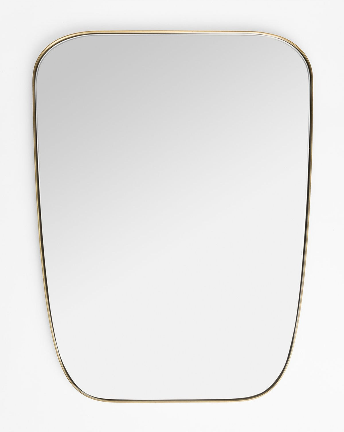 The Jace Inset Mirror, featuring a frameless, slightly rounded rectangular design with curved edges, is mounted vertically against a white background, bringing elegant wall art style to any space by Vendixs