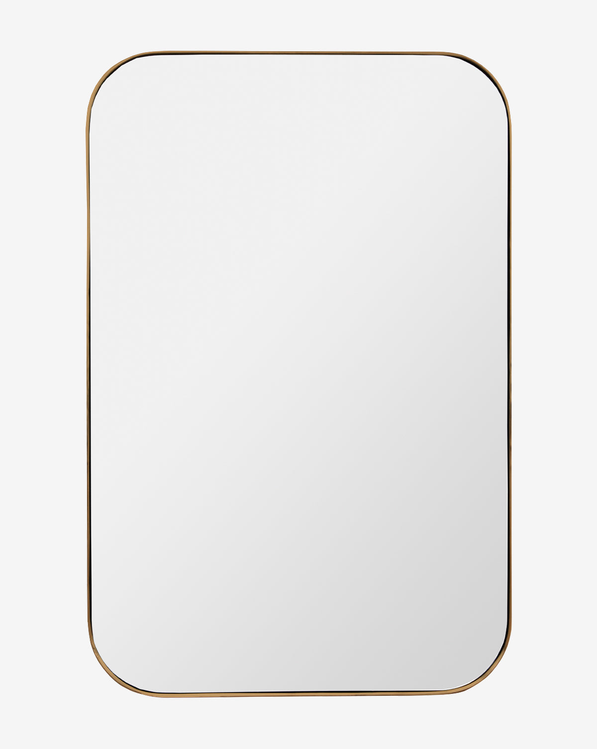 The Jace Inset Rectangle Mirror features shatterproof glass, rounded corners, and a slim gold-tone frame, offering a stylish and safe option for your entryway, by Vendixs Shown against a plain white background.