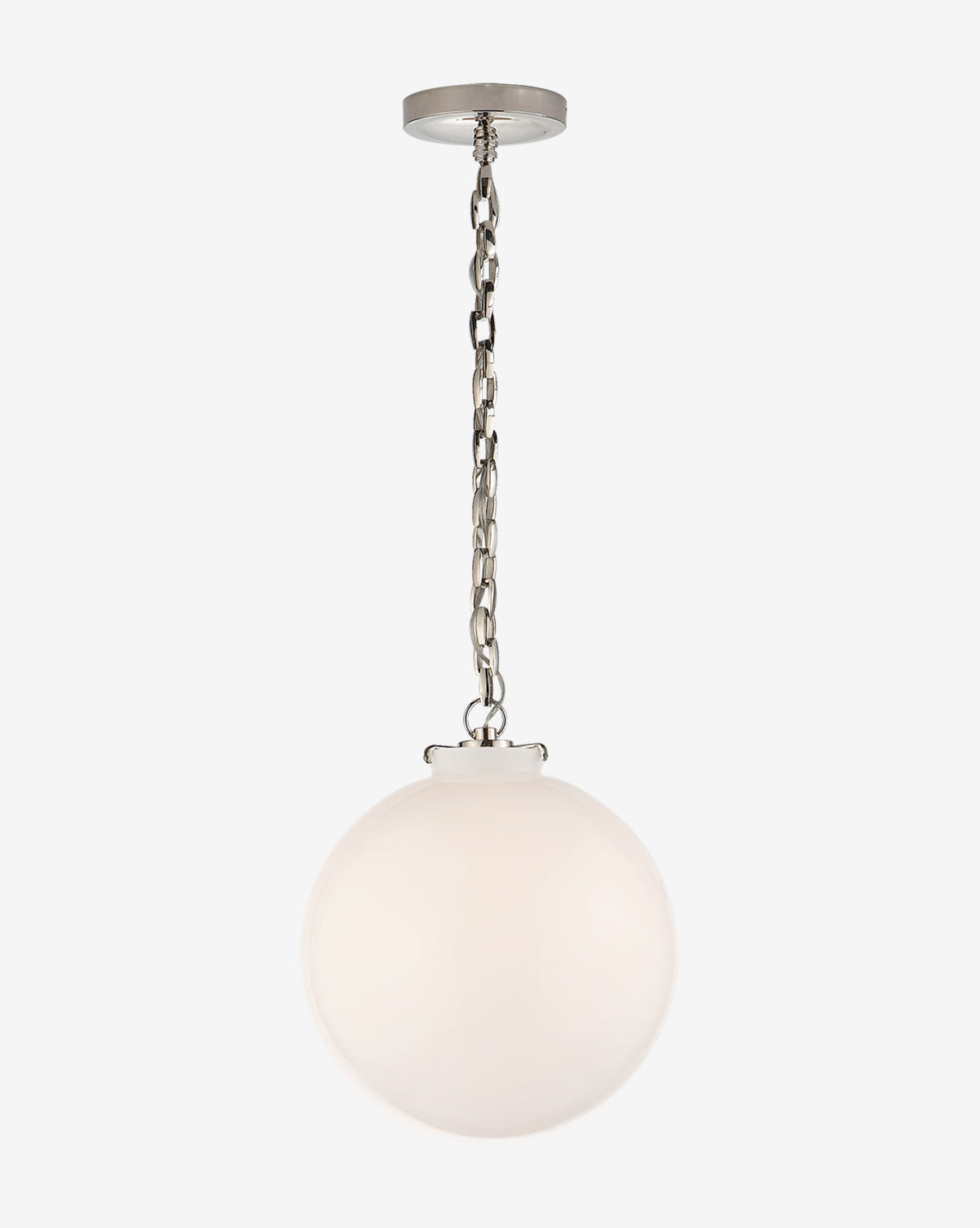 The Katie Globe Pendant by Visual Comfort & Co. Signature features a round glass globe suspended by a chain and circular ceiling mount, shown against a plain white background. Vendixs