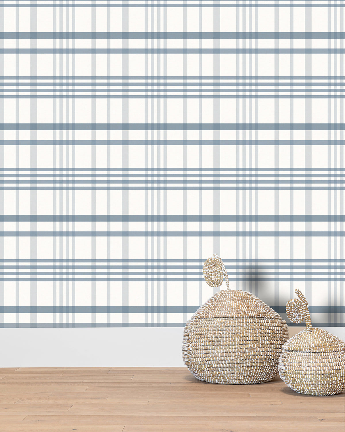 Custom plaid wallpaper in light blue and medium blue stripes from Vendixs